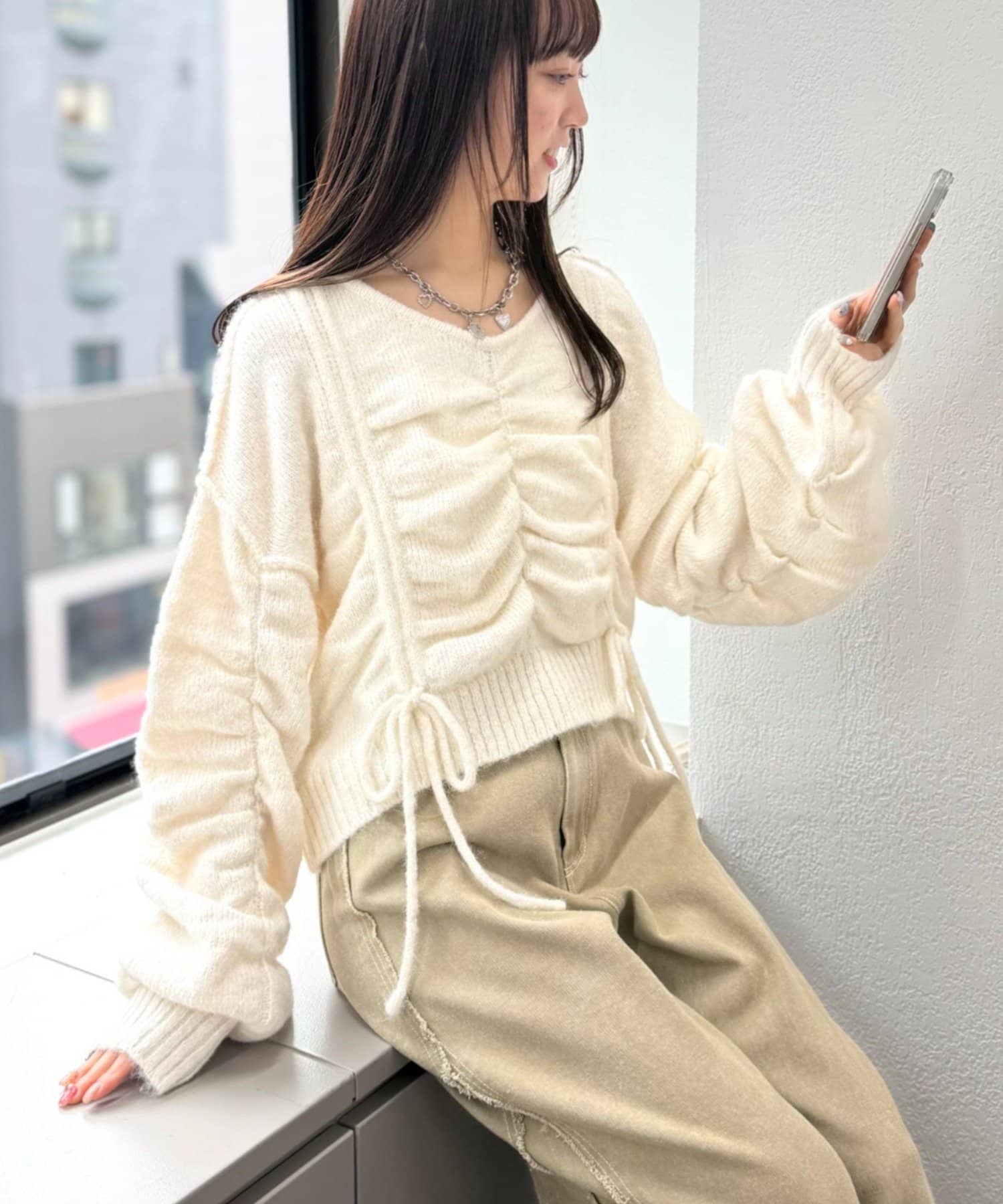 w closet(ダブルクローゼット) ドロストシャギーニット