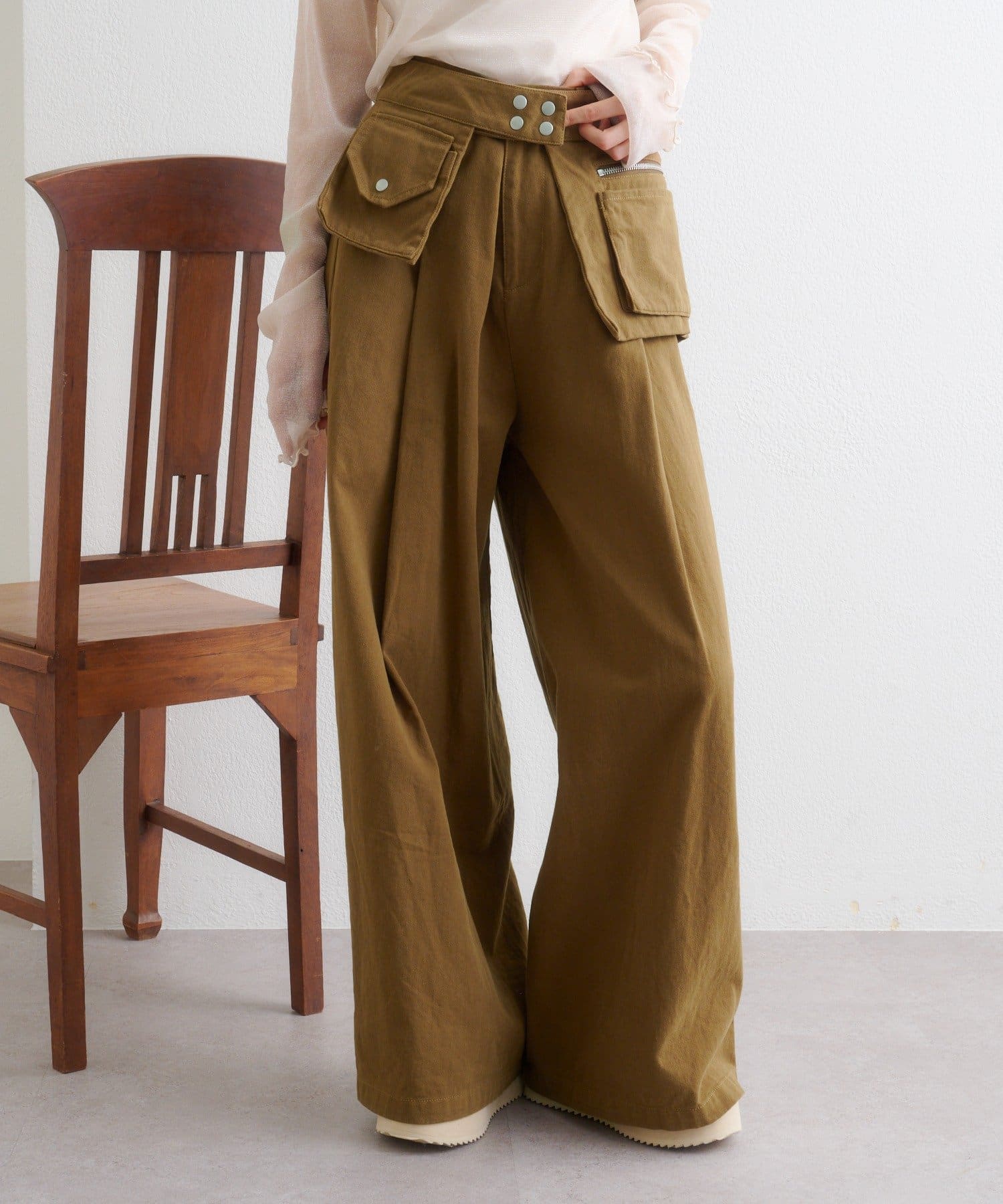 w closet(ダブルクローゼット) 【ベルト付きセットアイテム】ポケットベルト付きパンツ