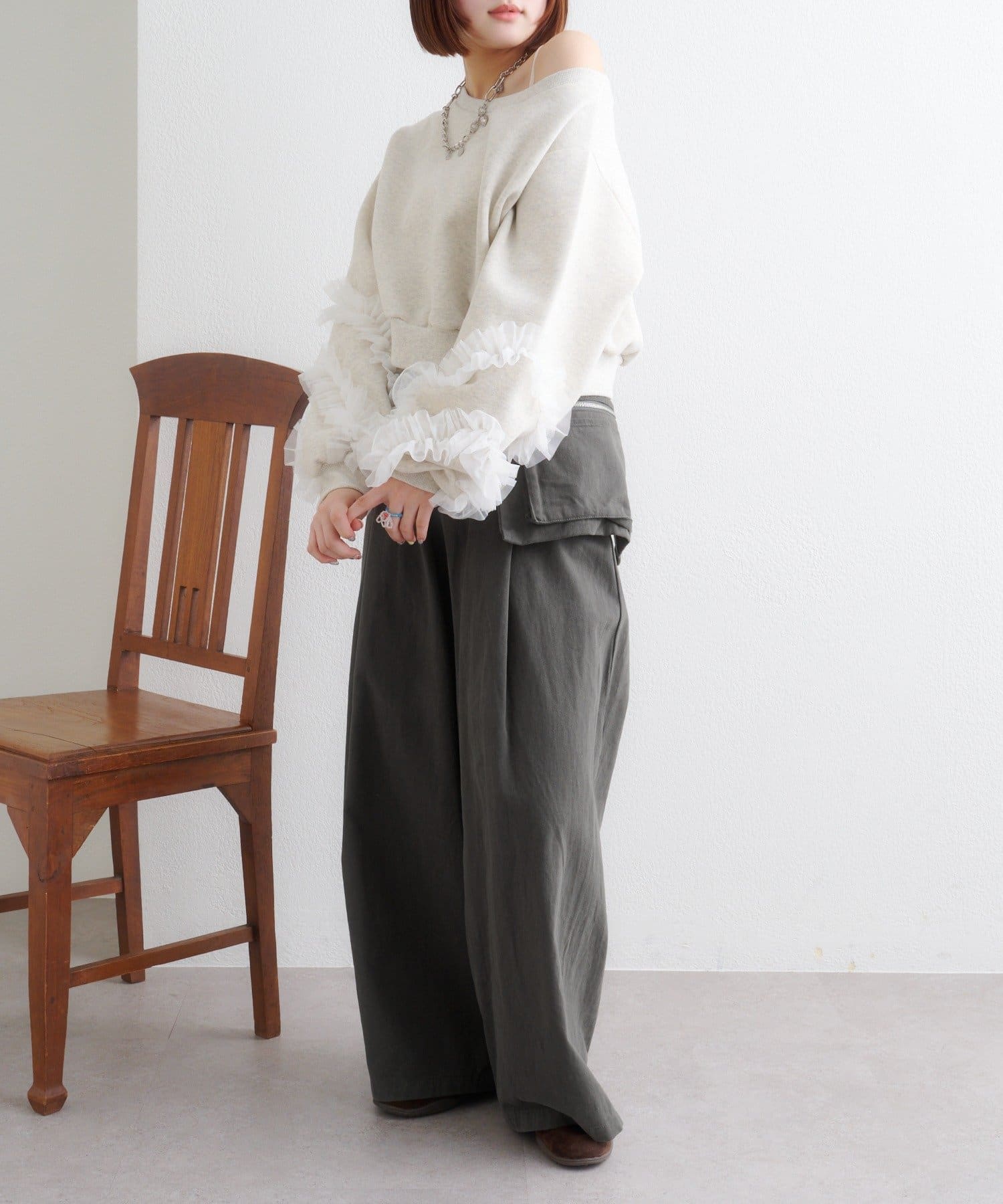 w closet(ダブルクローゼット) 【ベルト付きセットアイテム】ポケットベルト付きパンツ