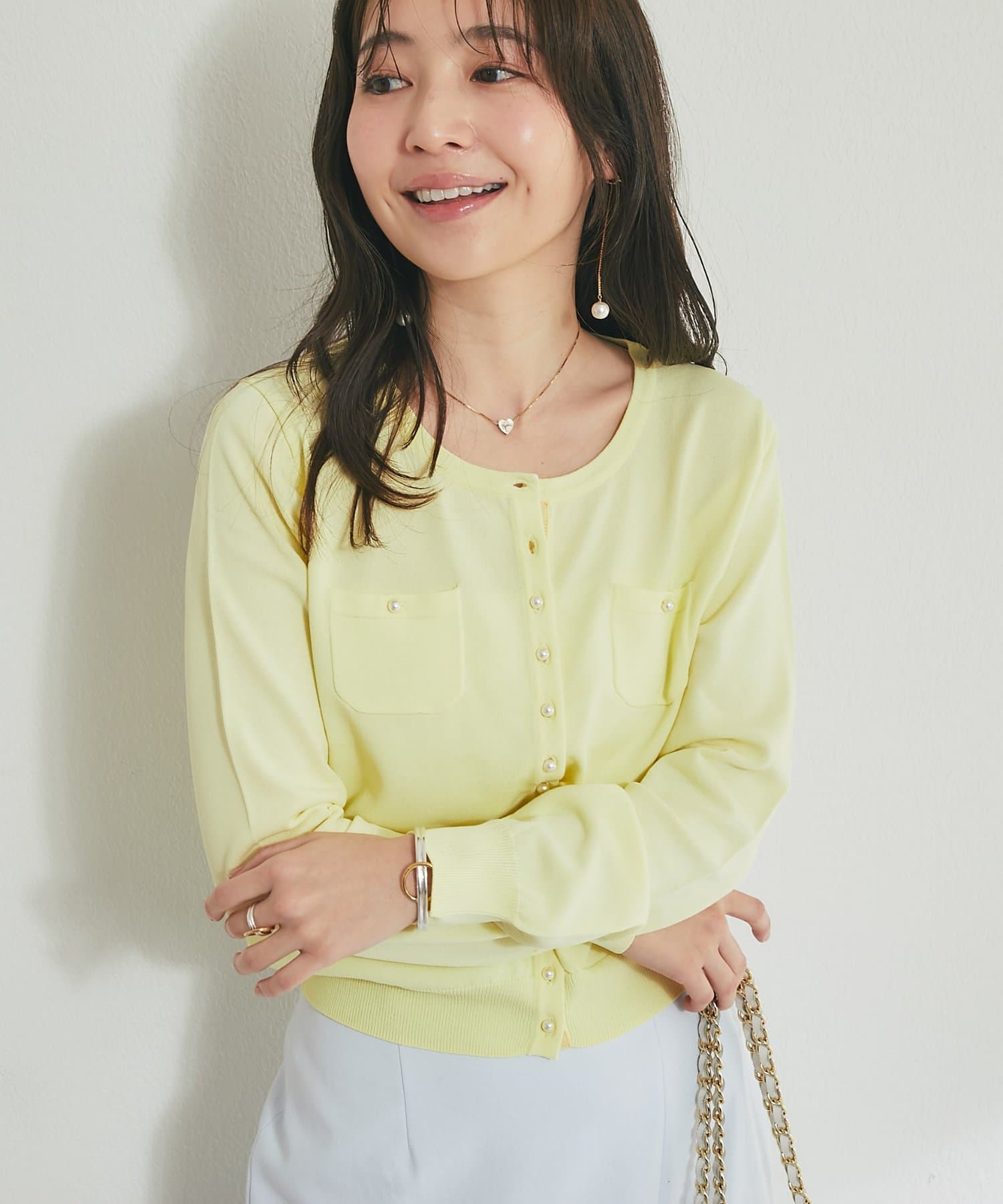 La boutique BonBon(ラブティックボンボン) 【程よいきちんと感】クールタッチUVパール釦カーディガン