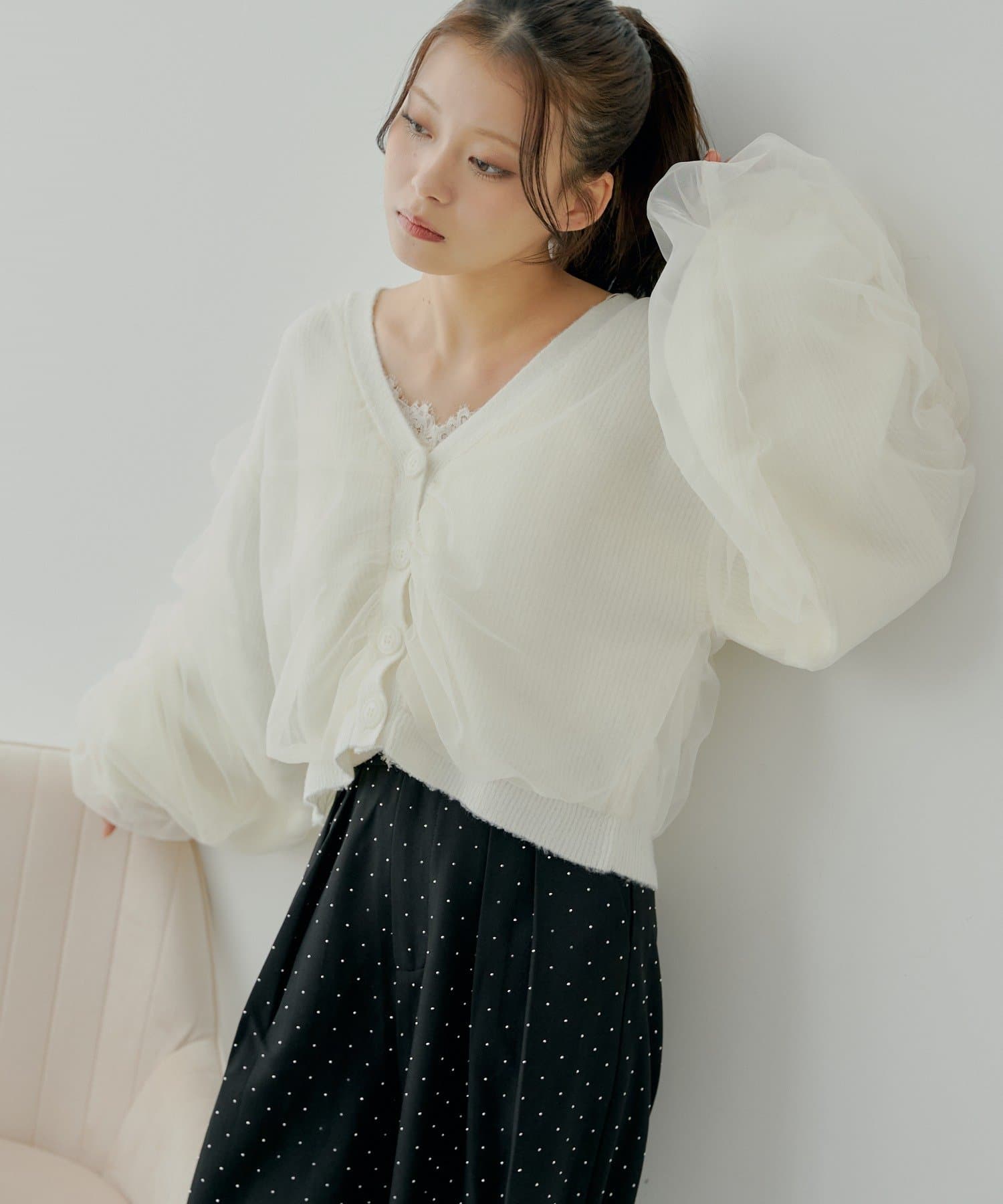 OUTLET(アウトレット) 【Chico】チュールレイヤードボリュームニット