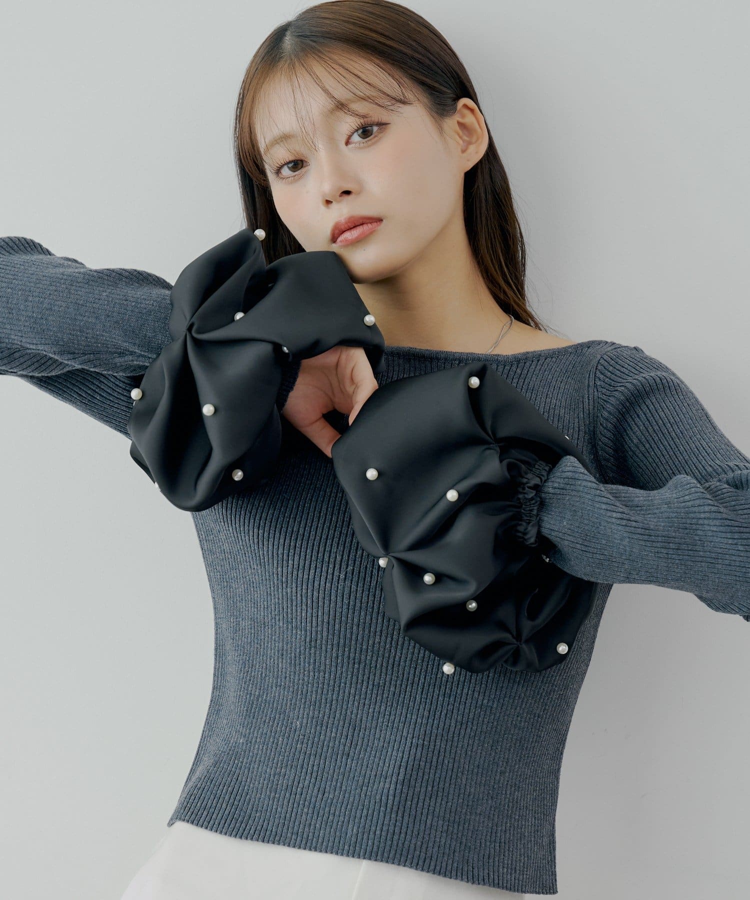 OUTLET(アウトレット) 【Chico】バルーンパールスリーブニット