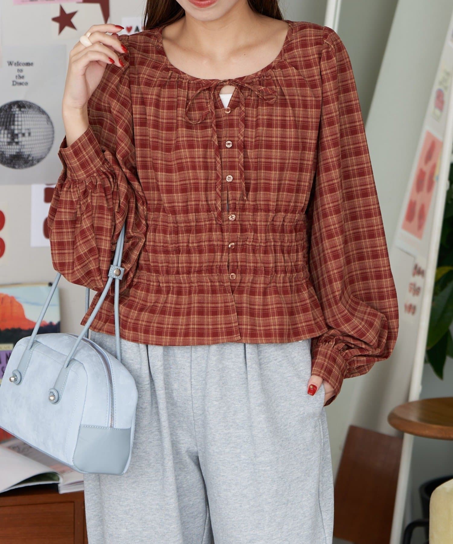 OUTLET(アウトレット) 【Ciaopanic】チェックリボンブラウス