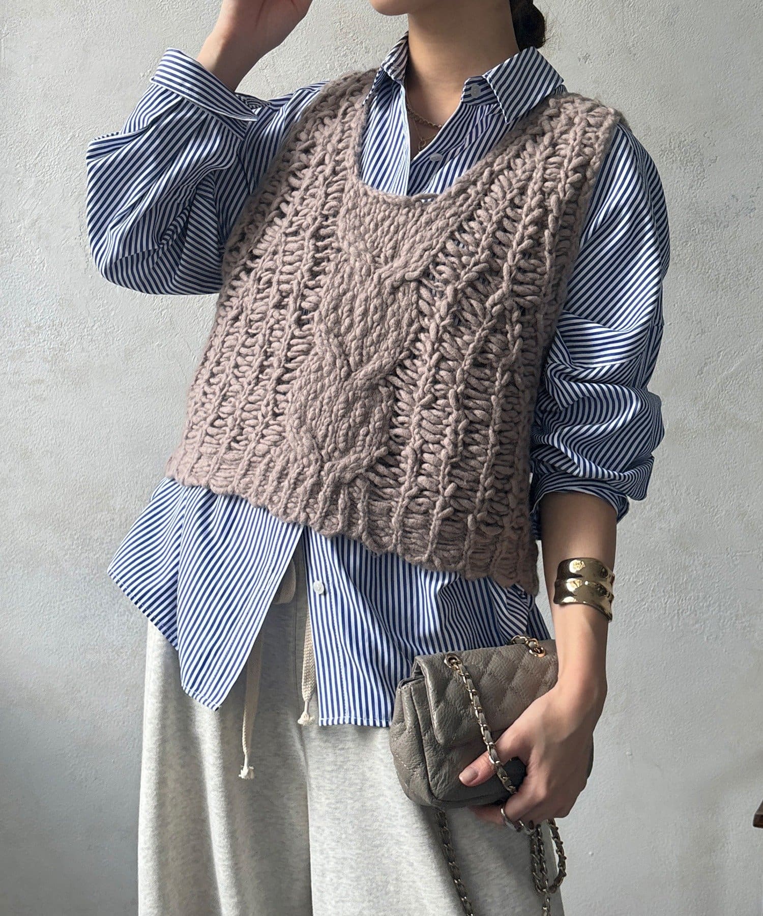 OUTLET(アウトレット) 【DouDou】ケーブル編みローゲージニットベスト