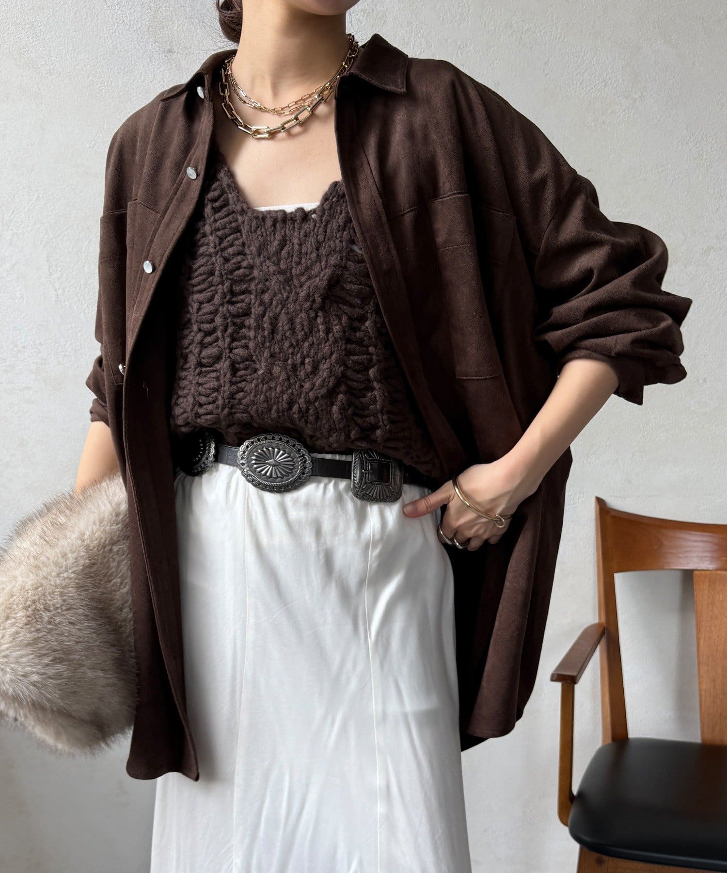 OUTLET(アウトレット) 【DouDou】ケーブル編みローゲージニットベスト