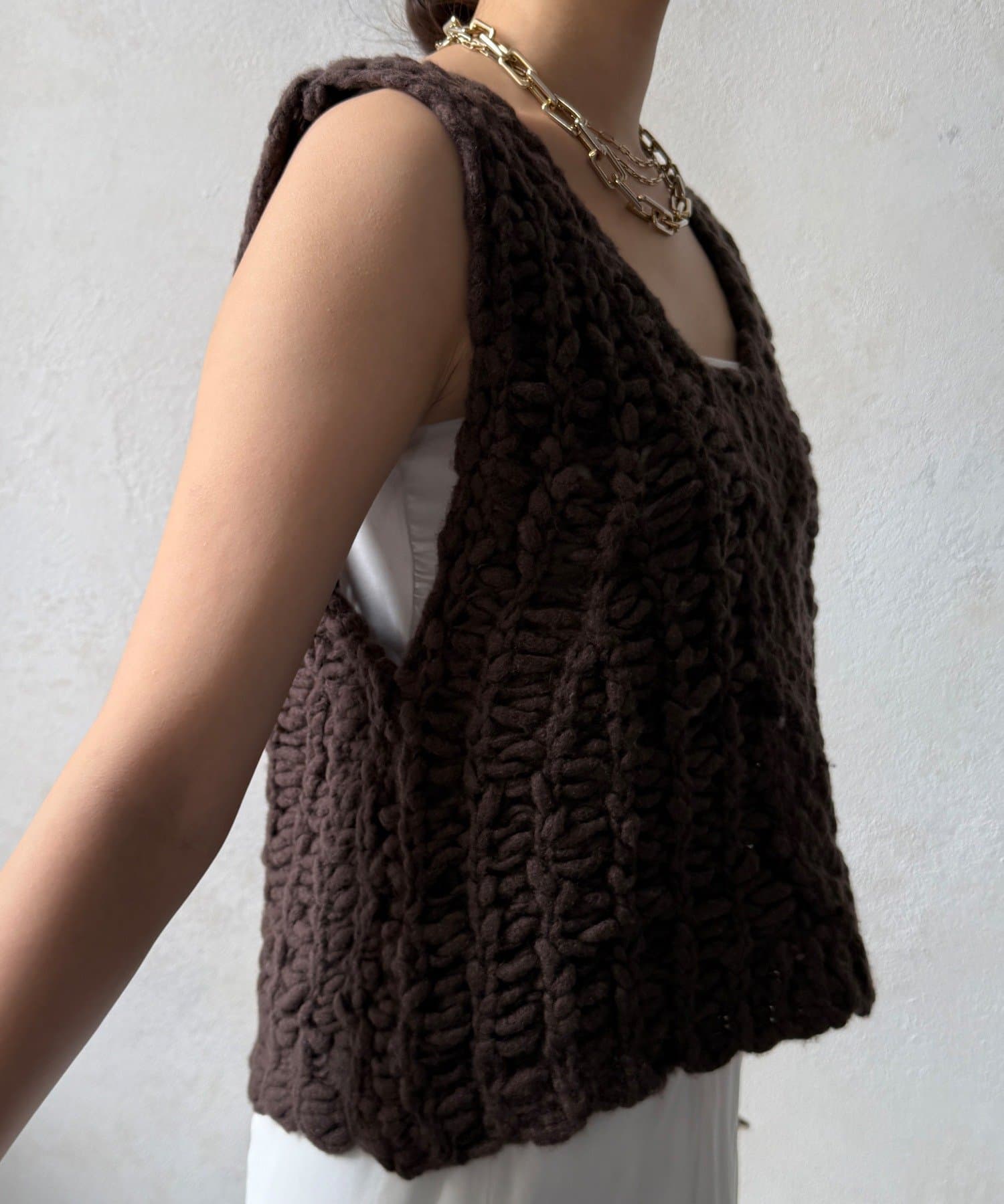 OUTLET(アウトレット) 【DouDou】ケーブル編みローゲージニットベスト