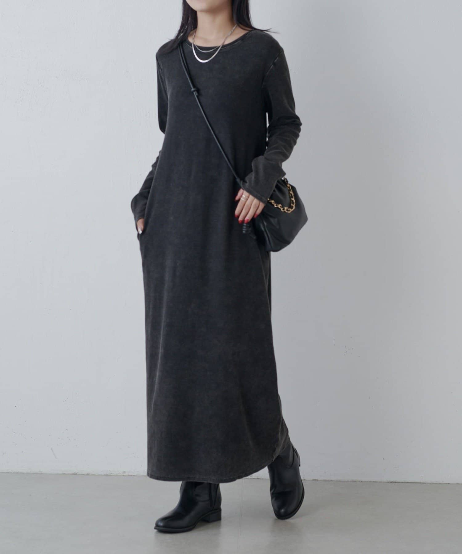 OUTLET(アウトレット) 【Lui's】ヴィンテージ加工バックスリットリブワンピース