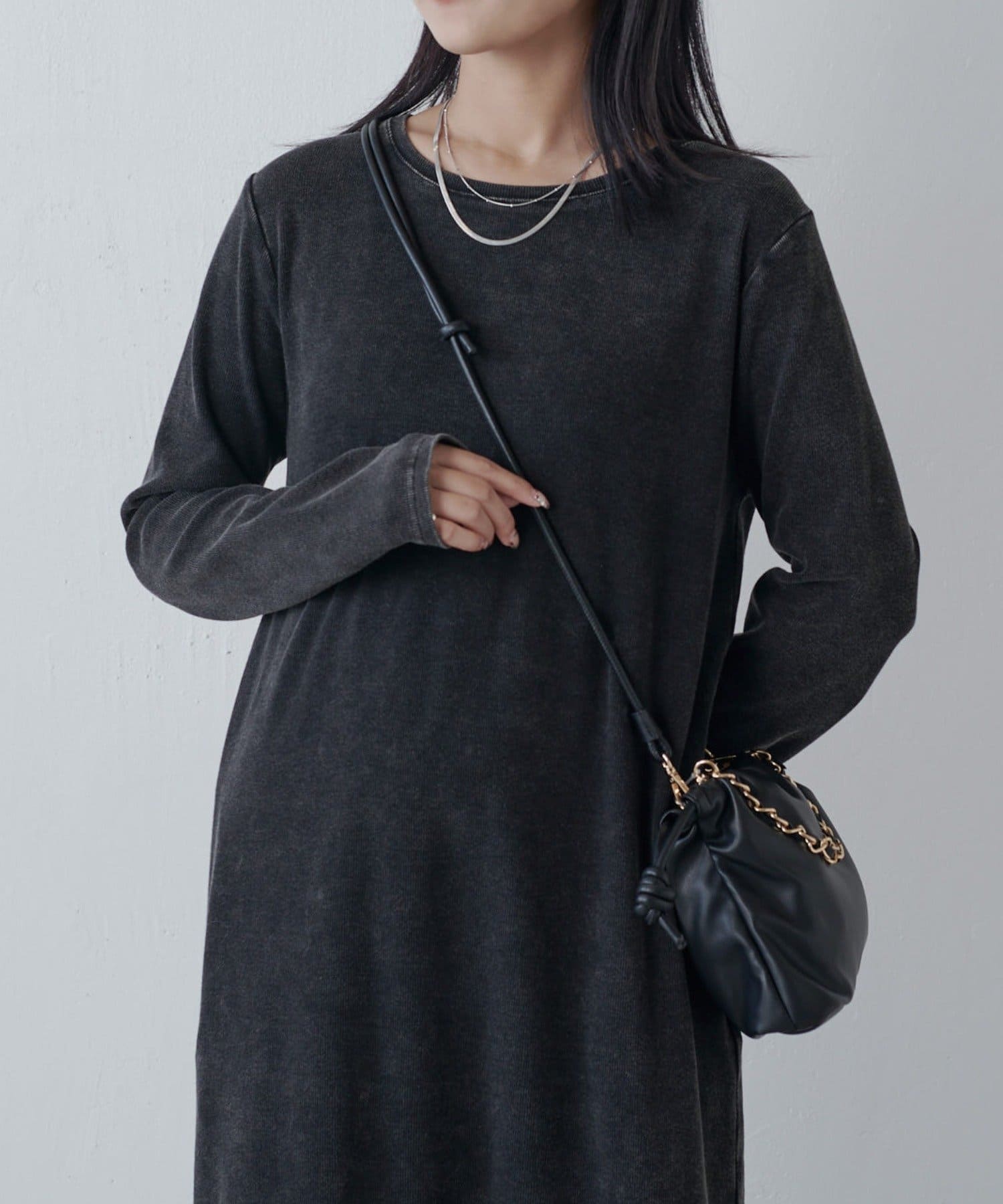 OUTLET(アウトレット) 【Lui's】ヴィンテージ加工バックスリットリブワンピース