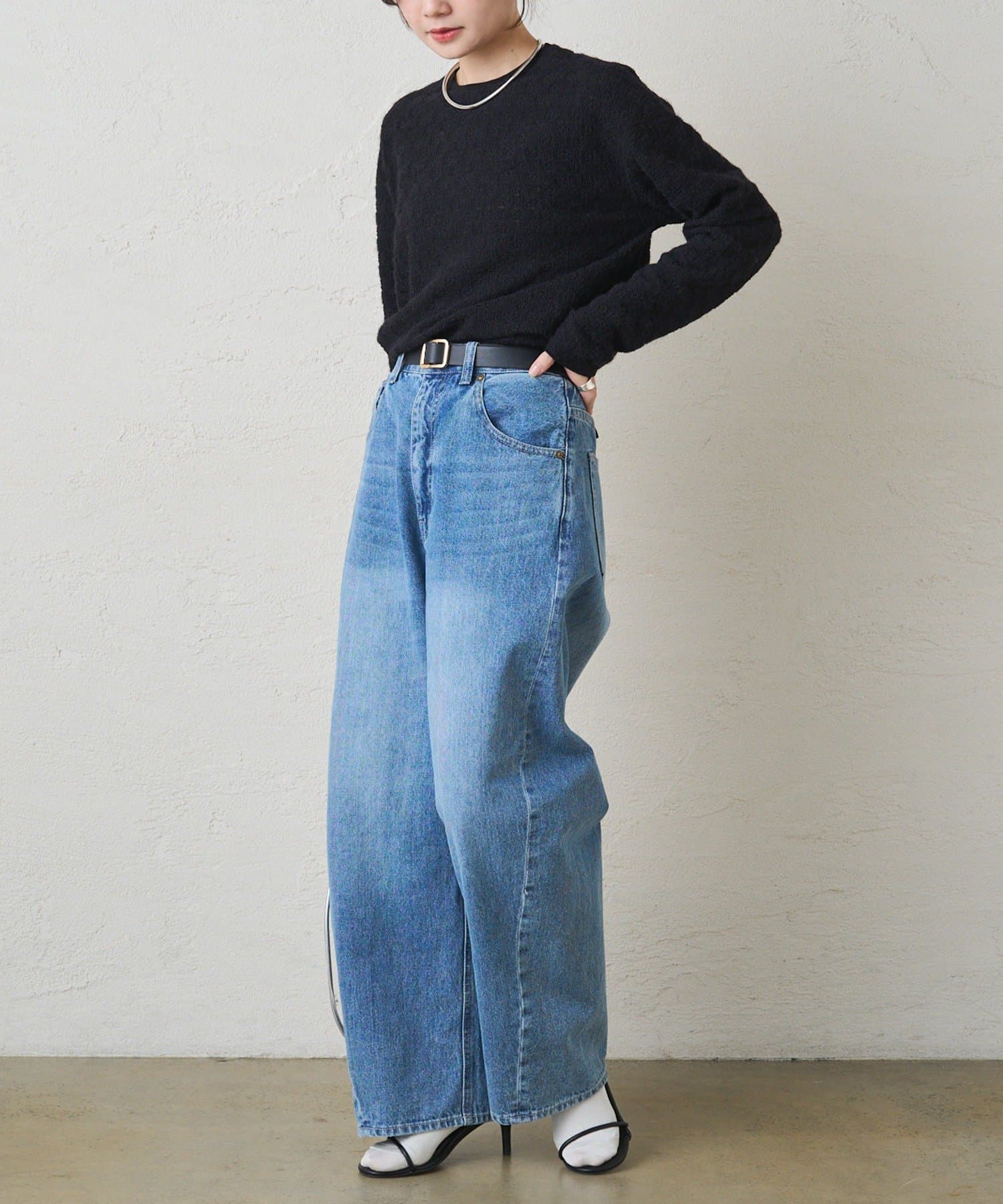 PUAL CE CIN(ピュアルセシン) シャギー花柄ストレッチジャガードプルオーバー