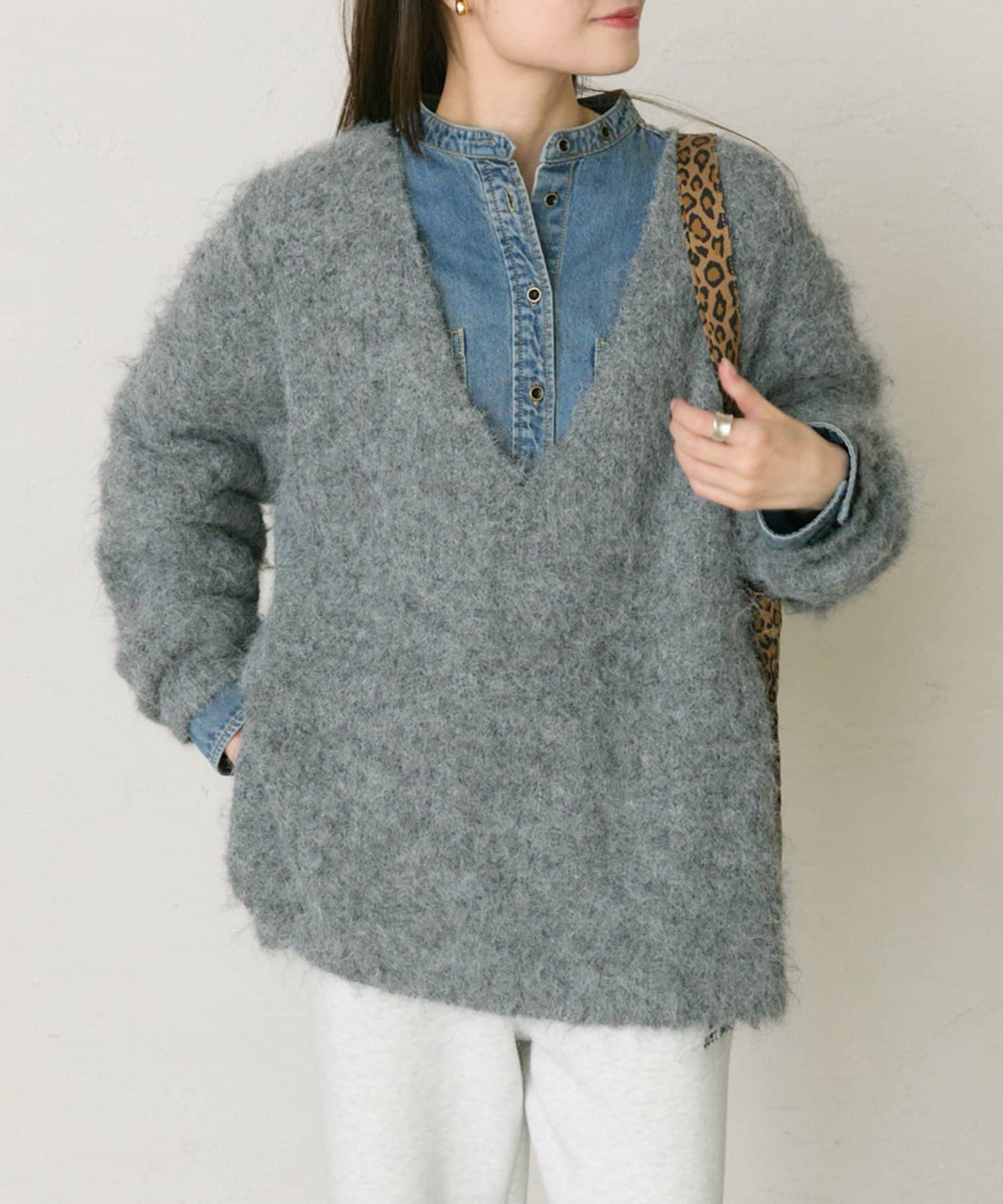 PUAL CE CIN(ピュアルセシン) 起毛Vネックニットプルオーバー