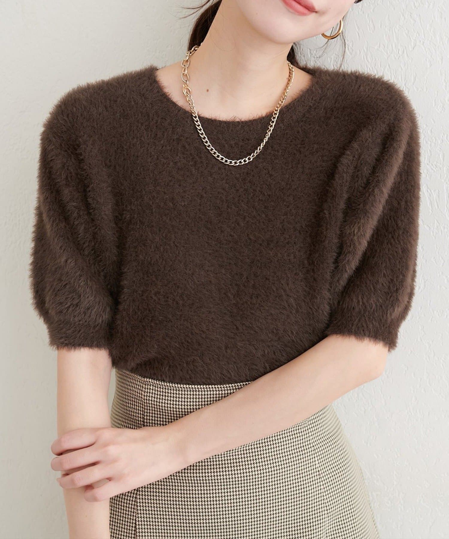 NICE CLAUP / OLIVE des OLIVE OUTLET(ナイスクラップ  / オリーブ デ オリーブ アウトレット) 【EVERY.VERY niceclaup】フェザーヤーン半袖ニットプルオーバー