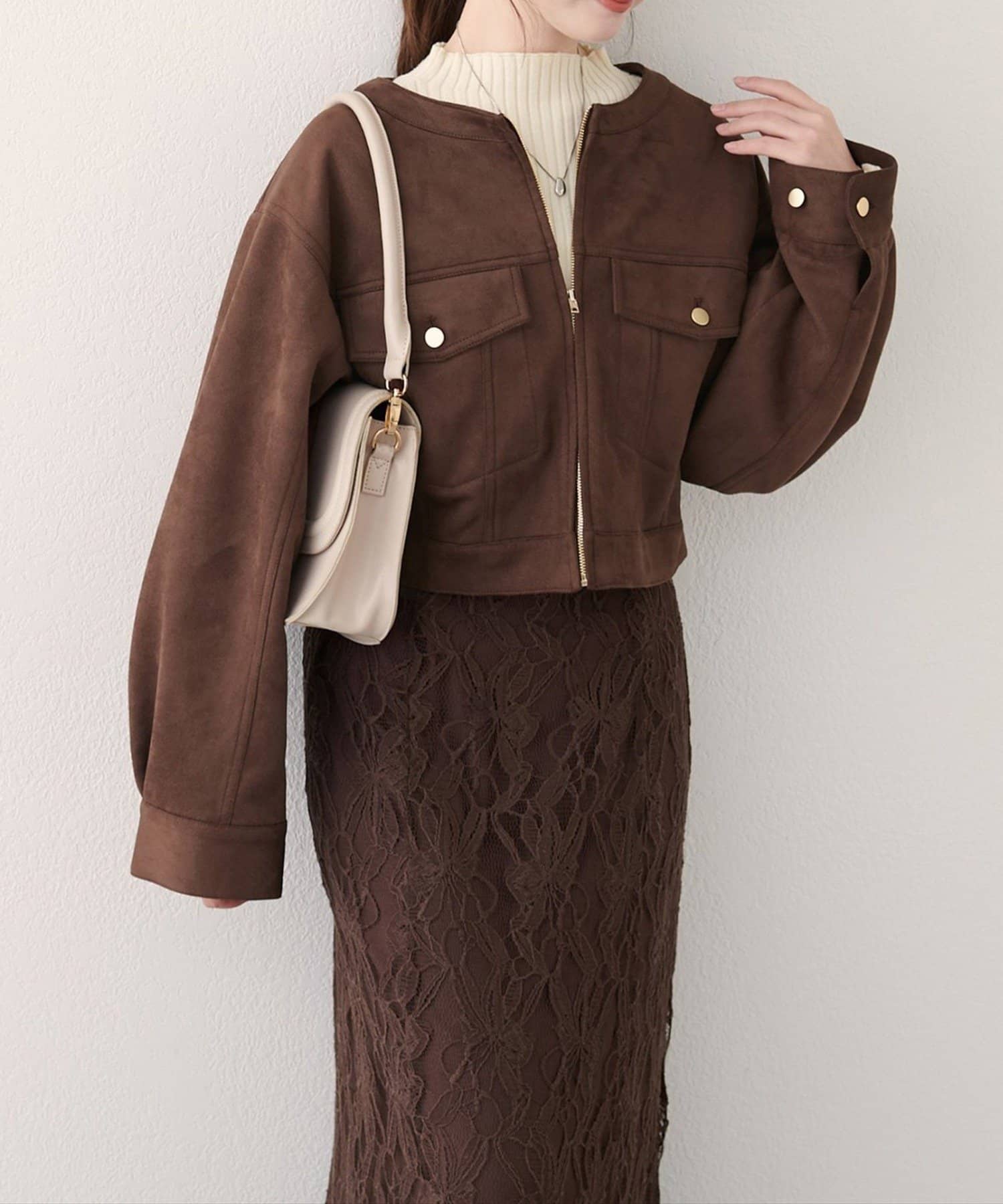 NICE CLAUP / OLIVE des OLIVE OUTLET(ナイスクラップ  / オリーブ デ オリーブ アウトレット) 【EVERY.VERY niceclaup】スウェード風ブルゾン