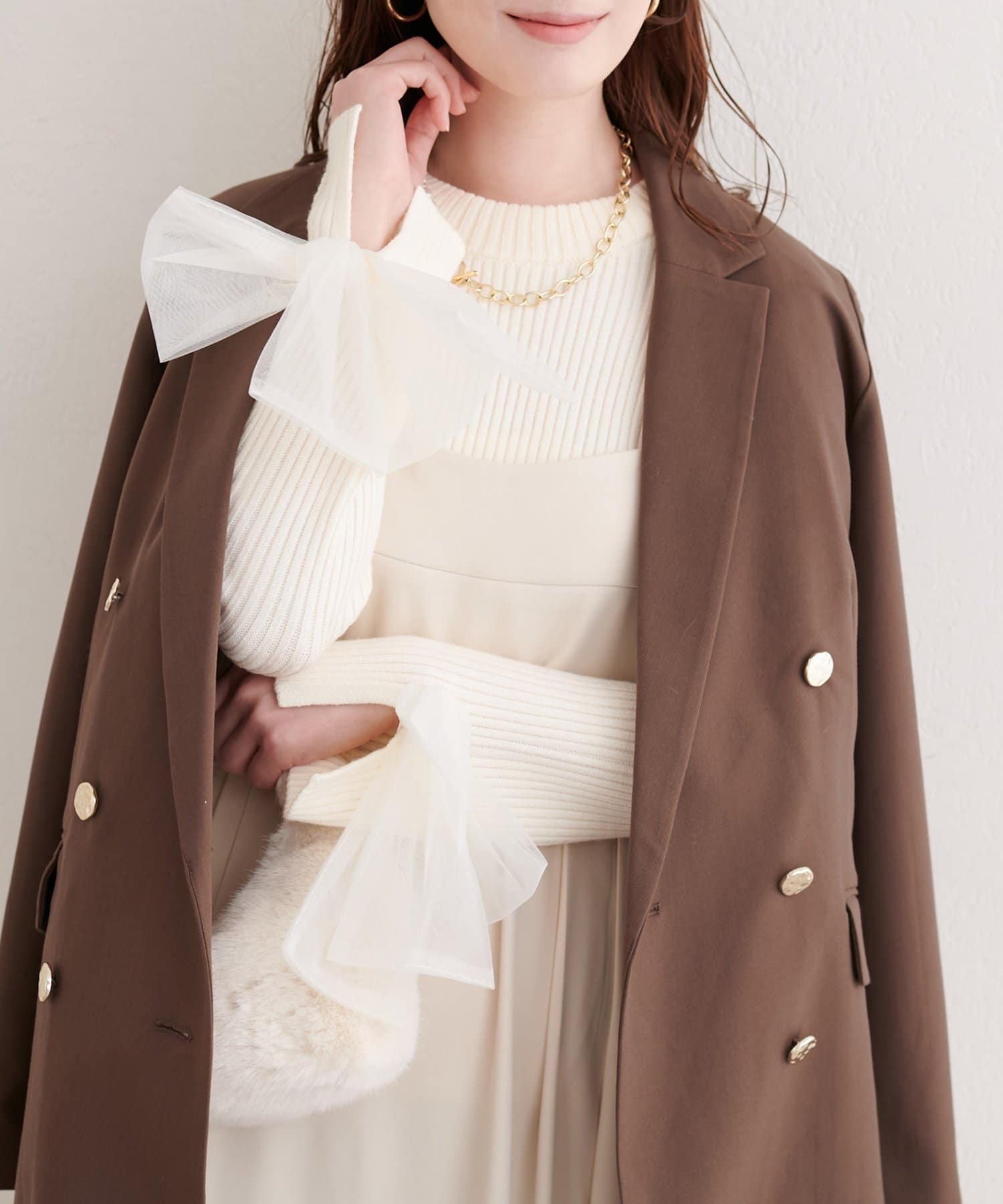 natural couture(ナチュラルクチュール) 袖口チュールリボンニット