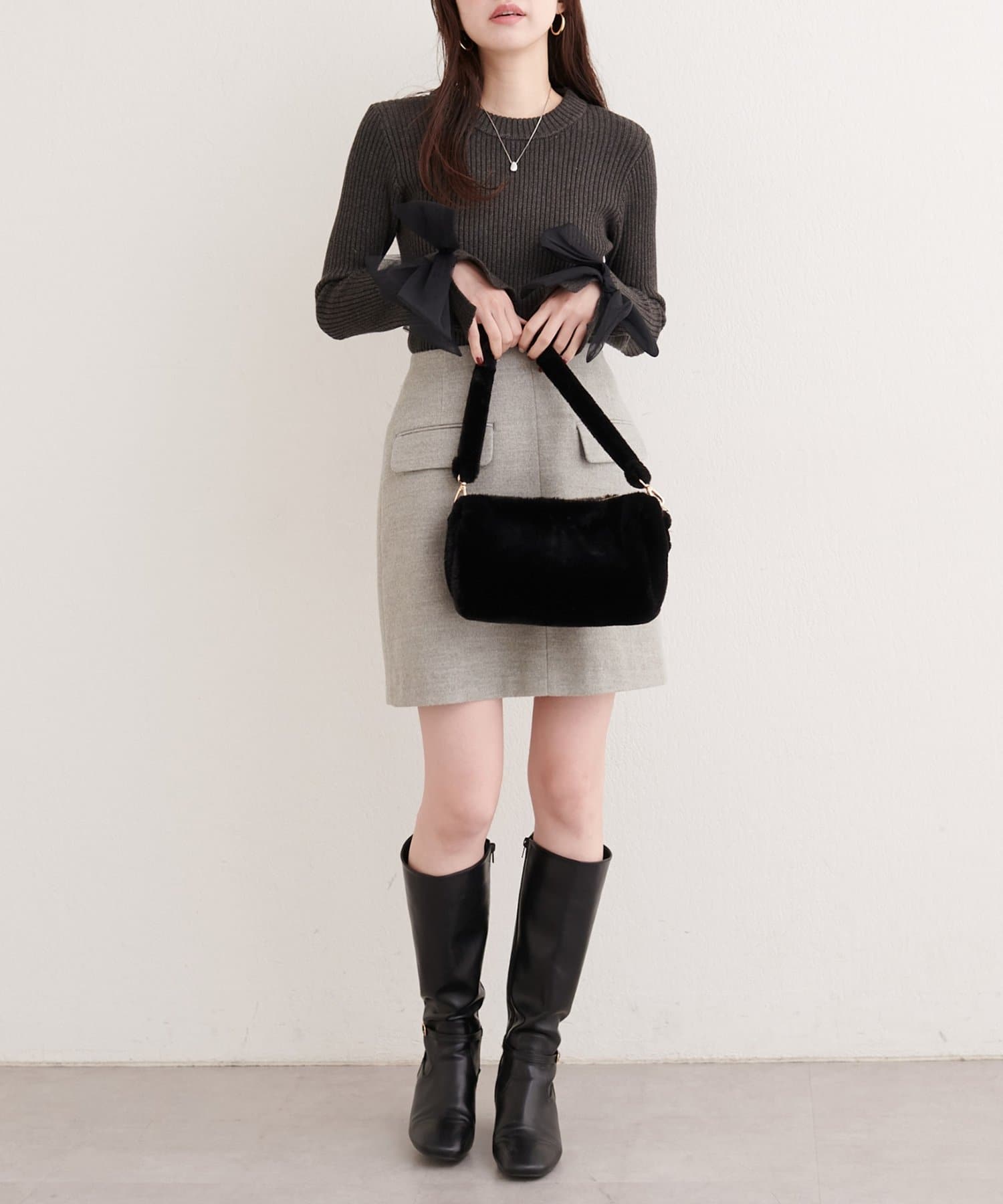 natural couture(ナチュラルクチュール) 袖口チュールリボンニット