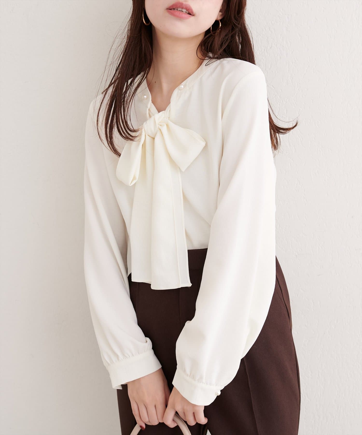 natural couture(ナチュラルクチュール) ２WAYリボンタイブラウス