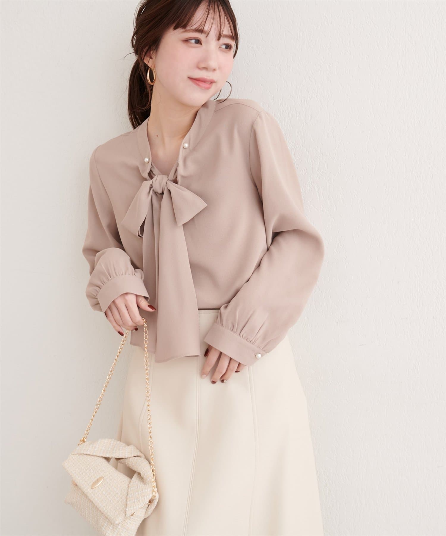 natural couture(ナチュラルクチュール) ２WAYリボンタイブラウス