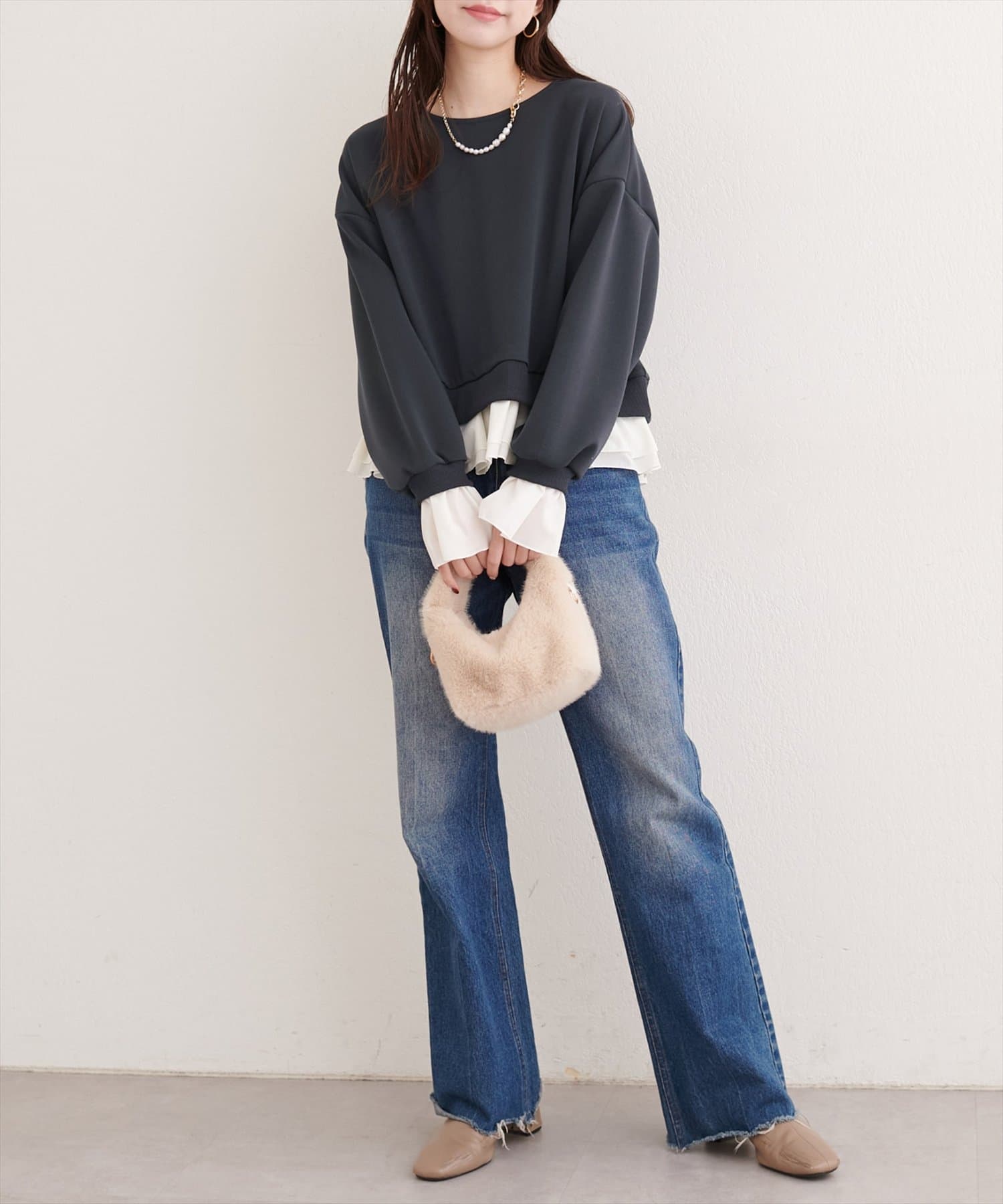 natural couture(ナチュラルクチュール) フリルレイヤードプルオーバー