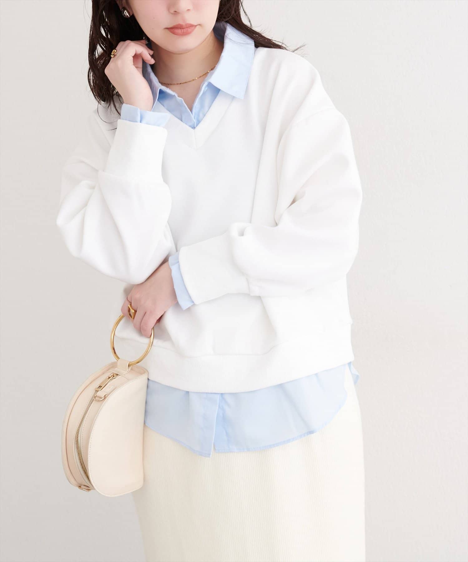 natural couture(ナチュラルクチュール) ボウタイ付きシャツレイヤードプルオーバー