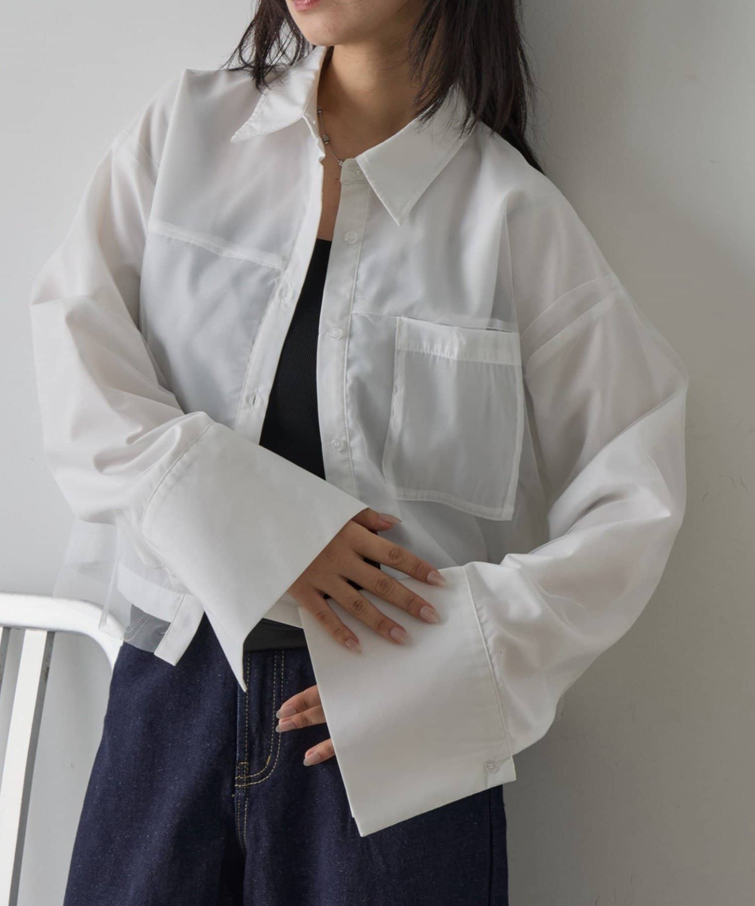 -goocy-(グーシー) チュール被せショートシャツ