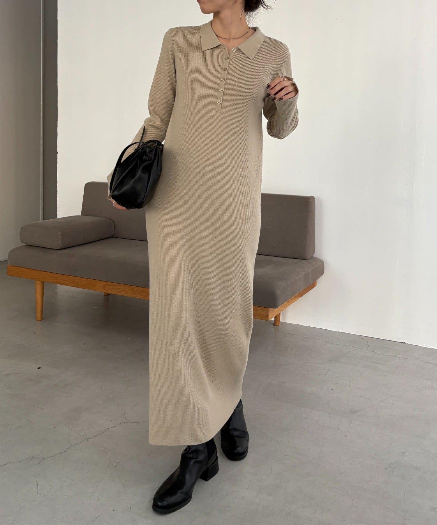 CAPRICIEUX LE'MAGE(カプリシュレマージュ) 【低身長サイズあり】襟ニットワンピース