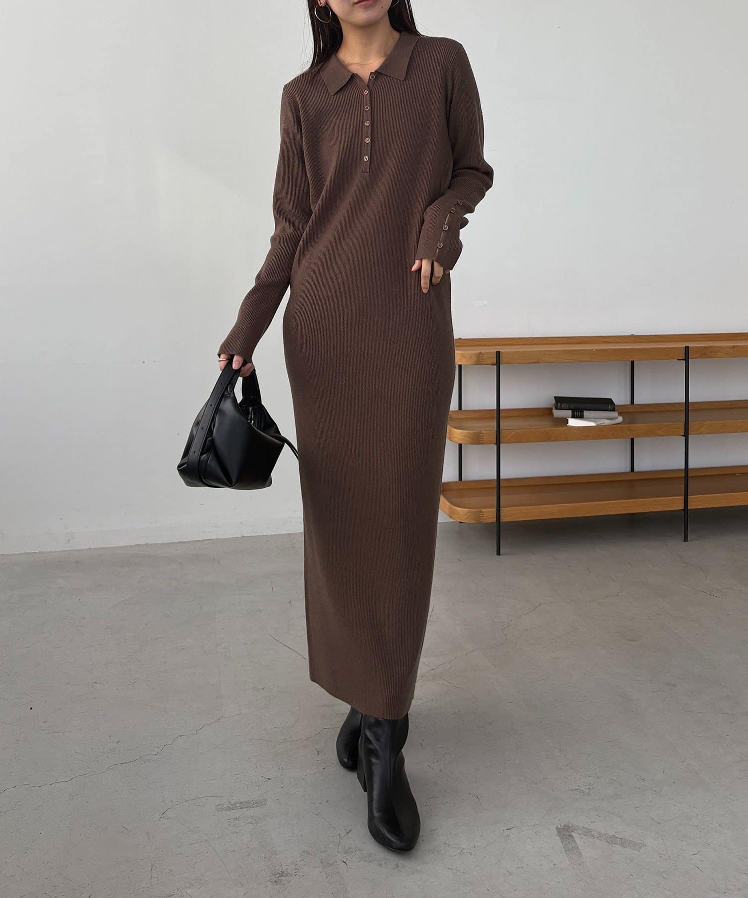 CAPRICIEUX LE'MAGE(カプリシュレマージュ) 【低身長サイズあり】襟ニットワンピース