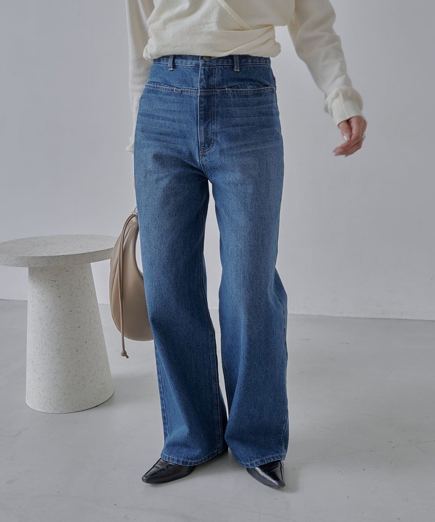 CAPRICIEUX LE'MAGE(カプリシュレマージュ) 【低身長サイズあり】スリットポケットストレートデニム