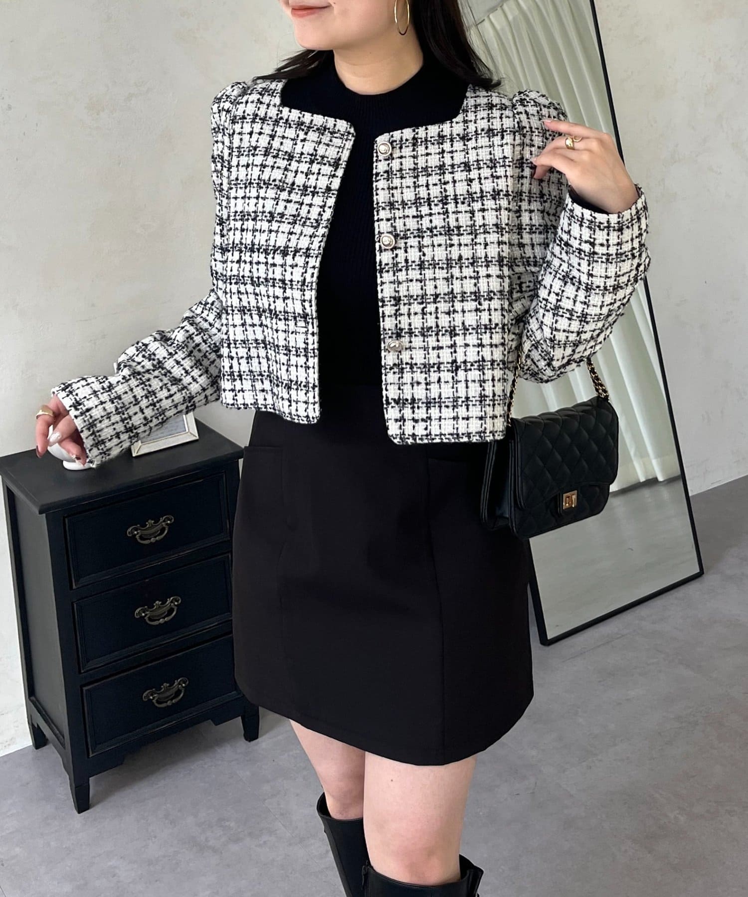 prose verse(プロズヴェール) パフスリーブショート丈ツイードジャケット