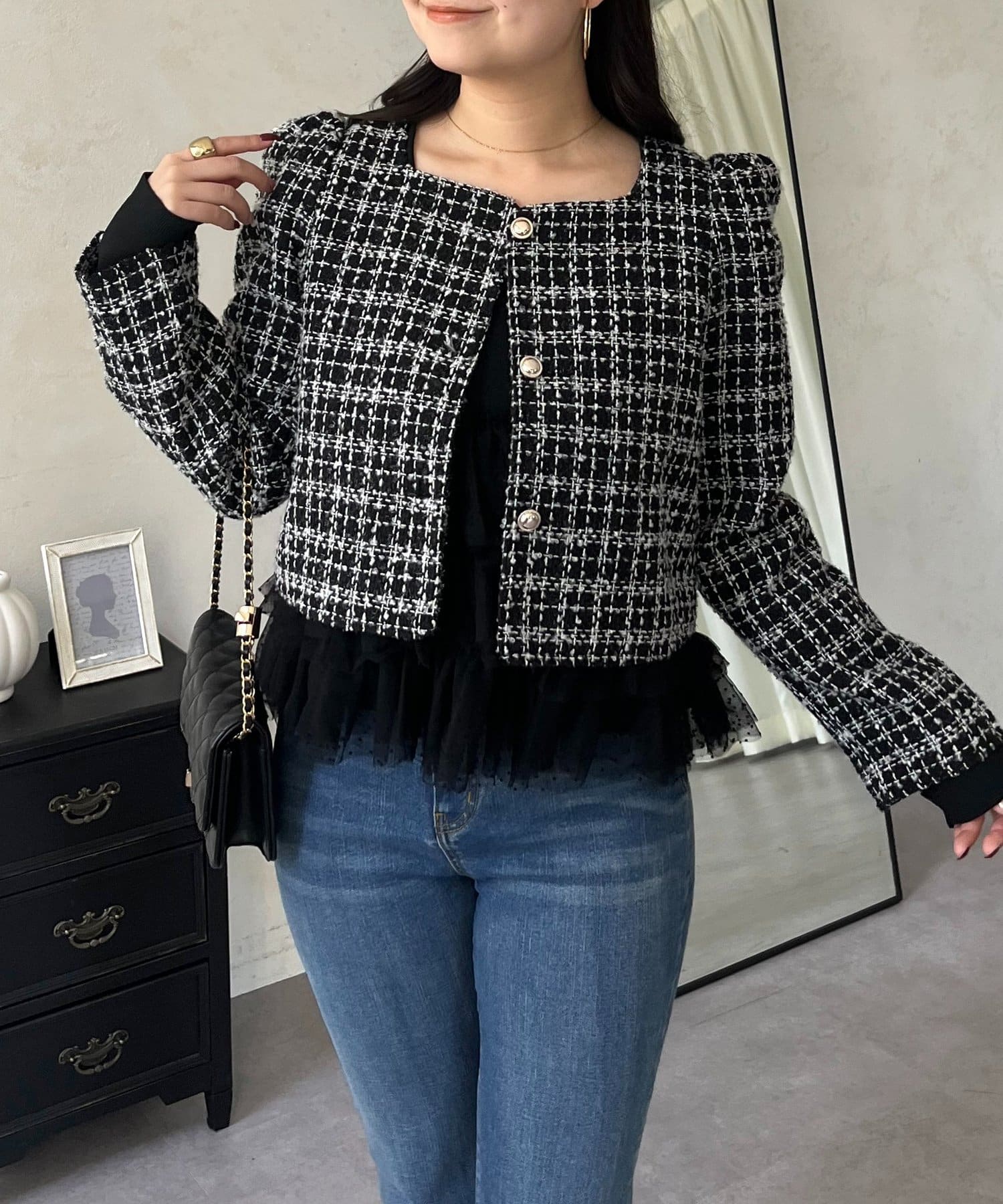 prose verse(プロズヴェール) パフスリーブショート丈ツイードジャケット