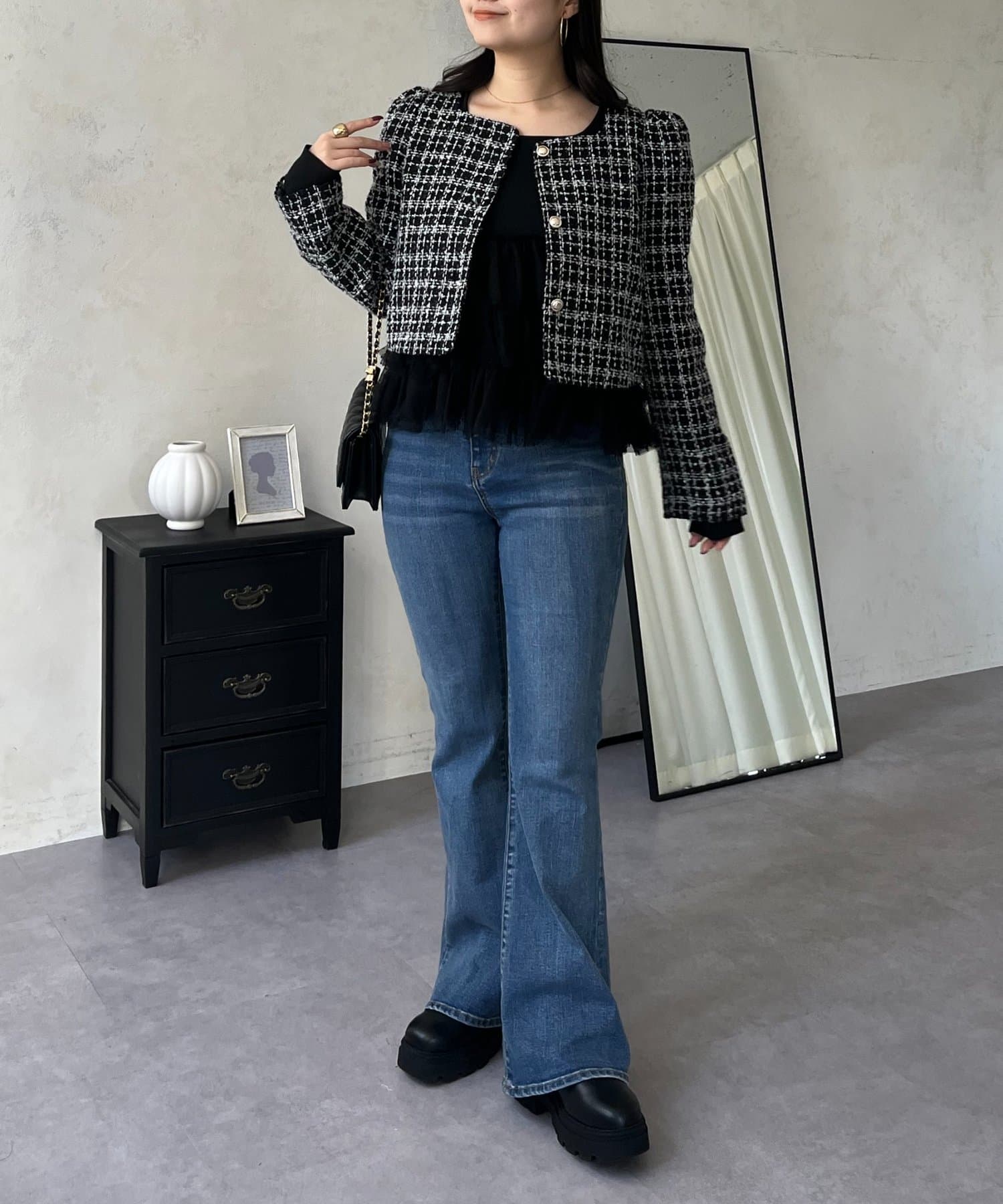 prose verse(プロズヴェール) パフスリーブショート丈ツイードジャケット