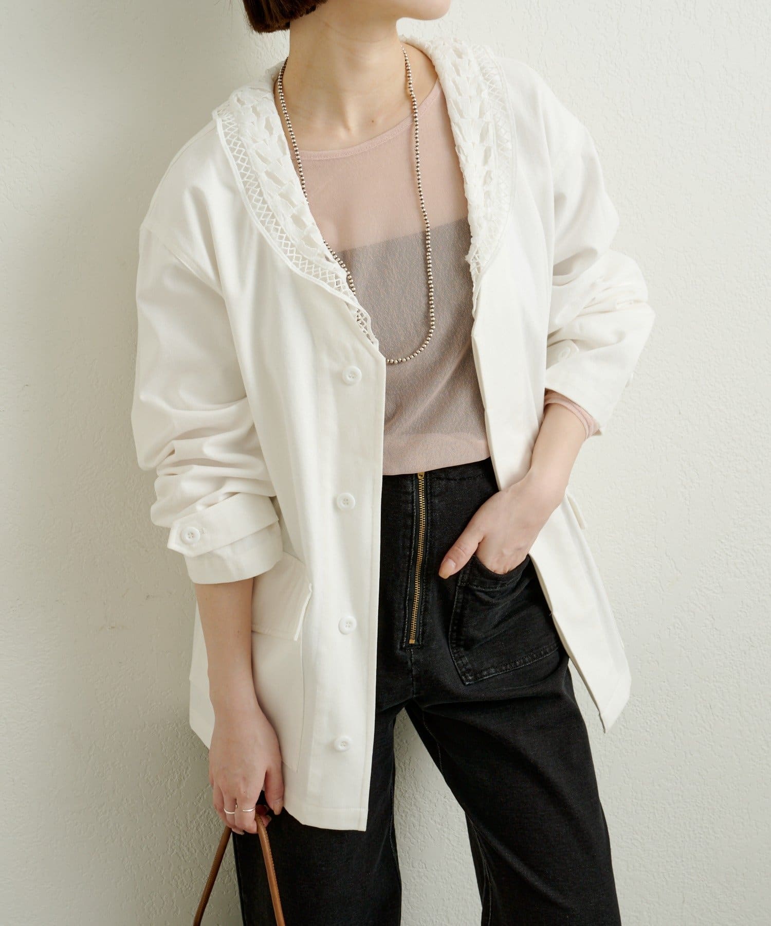 Omekashi(オメカシ) 襟レース付きミリタリージャケット