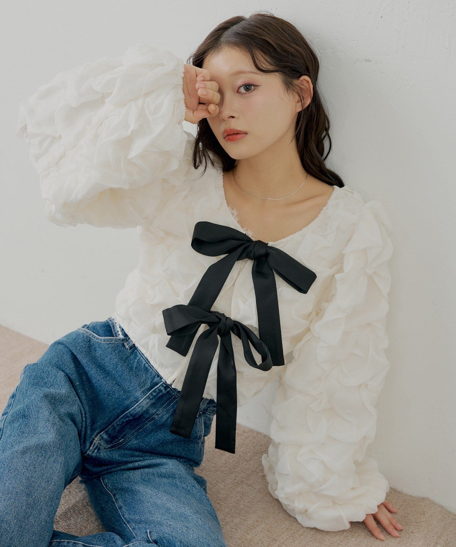 Chico(チコ) 【12/19(金)18時販売】前後2wayフロントリボンポコポコブラウス