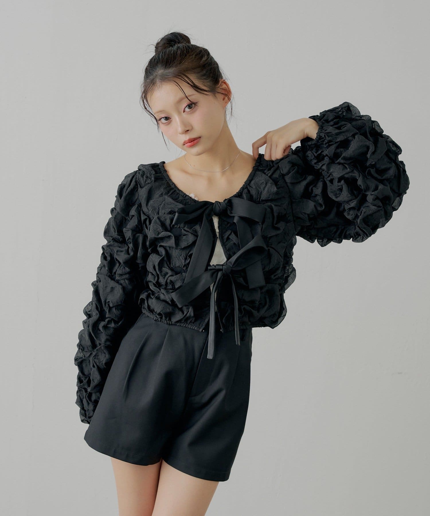 Chico(チコ) 【12/19(金)18時販売】前後2wayフロントリボンポコポコブラウス