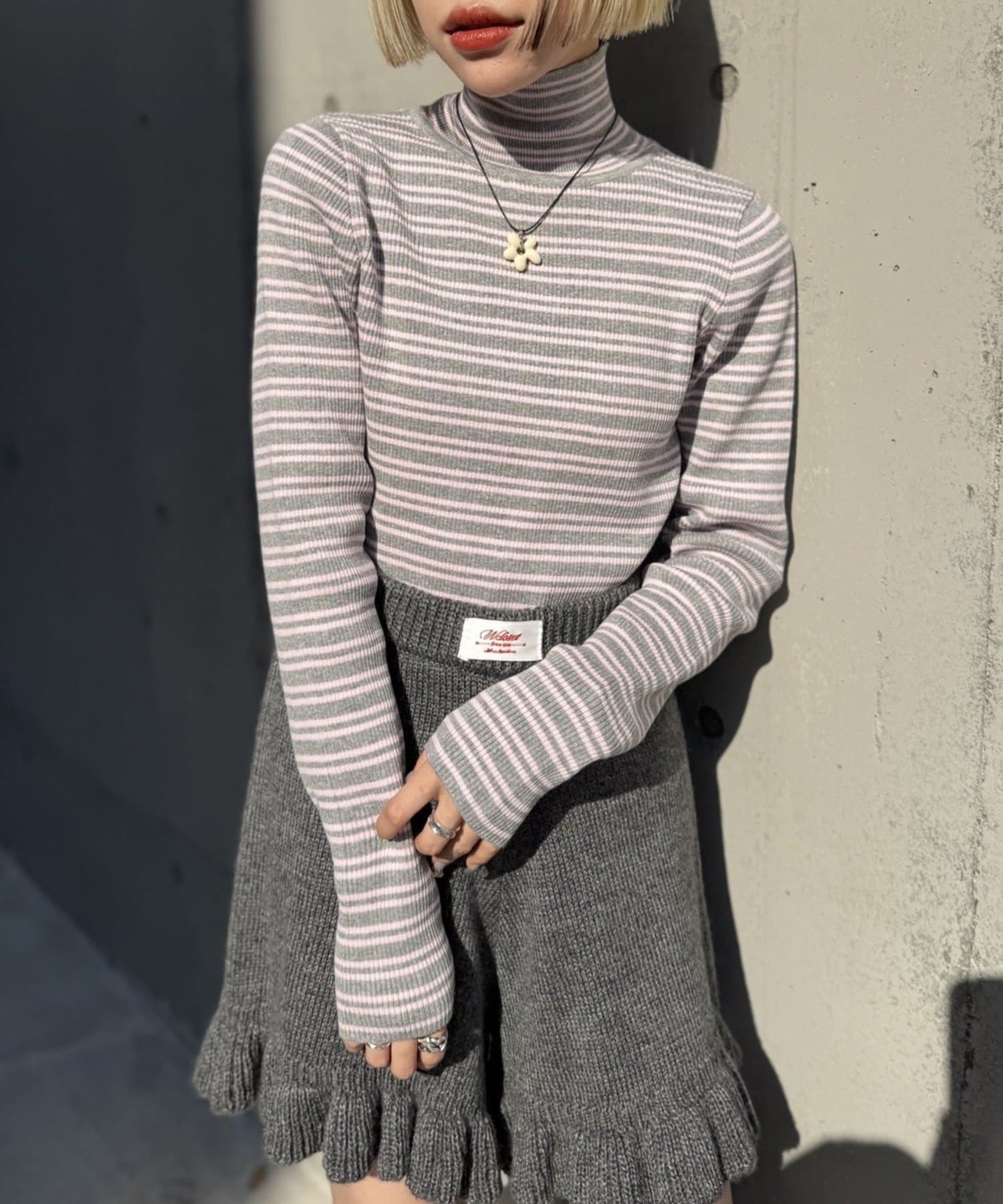 w closet(ダブルクローゼット) ボーダータートルニット