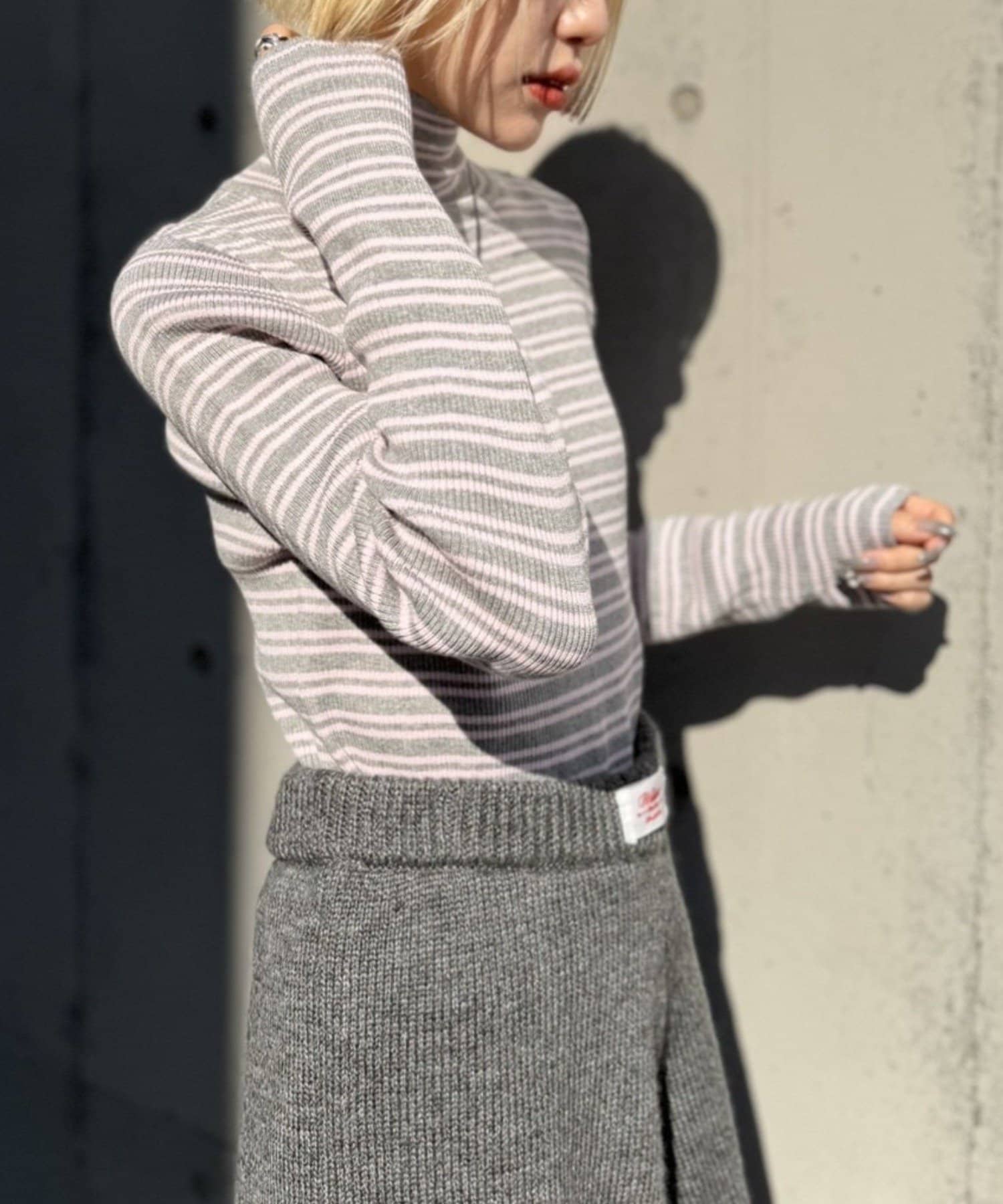 w closet(ダブルクローゼット) ボーダータートルニット