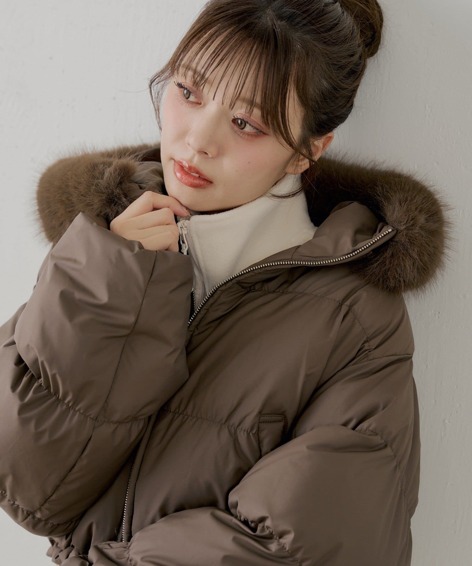 Chico(チコ) ショート丈ファーフード中綿ブルゾン