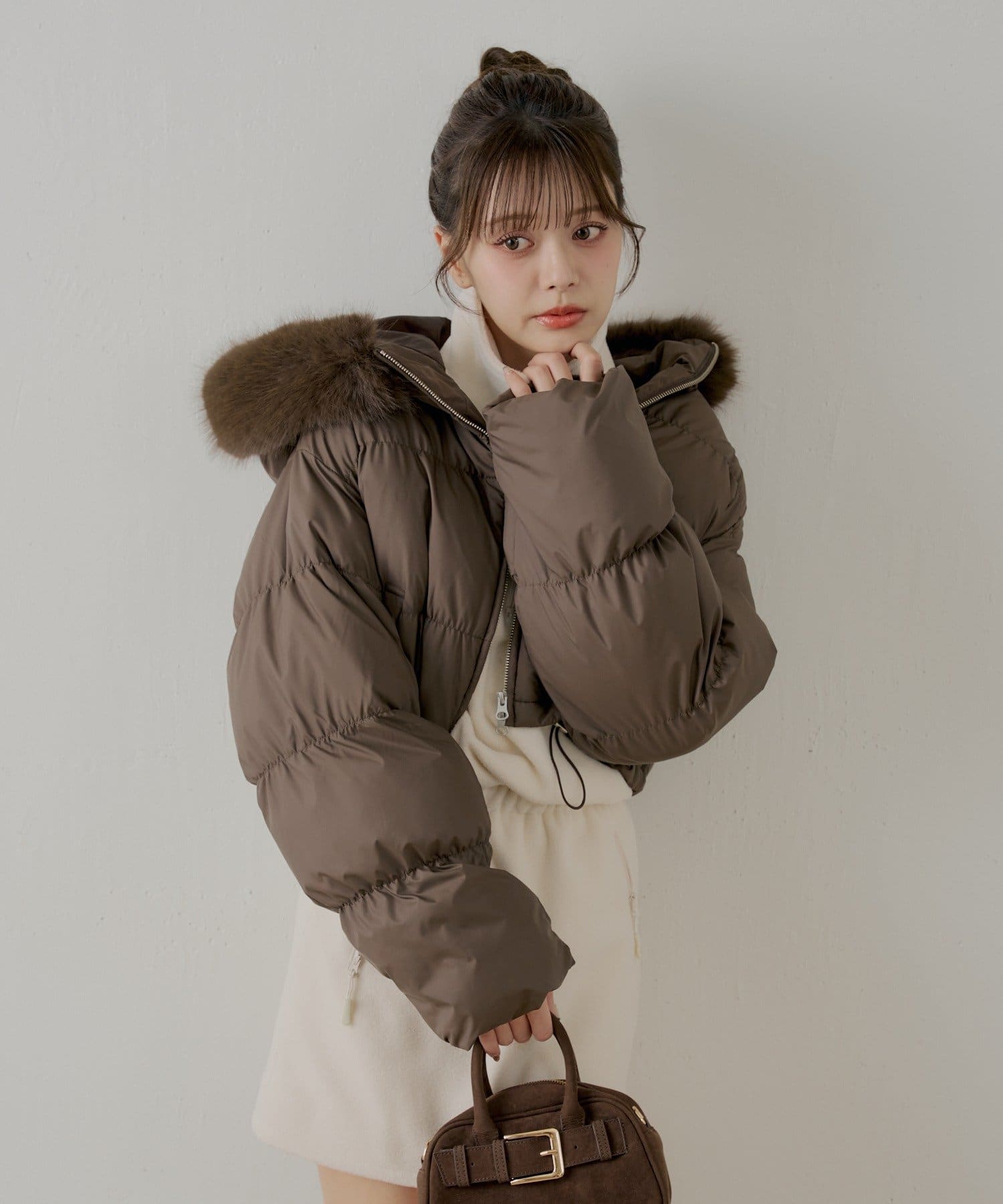 Chico(チコ) ショート丈ファーフード中綿ブルゾン