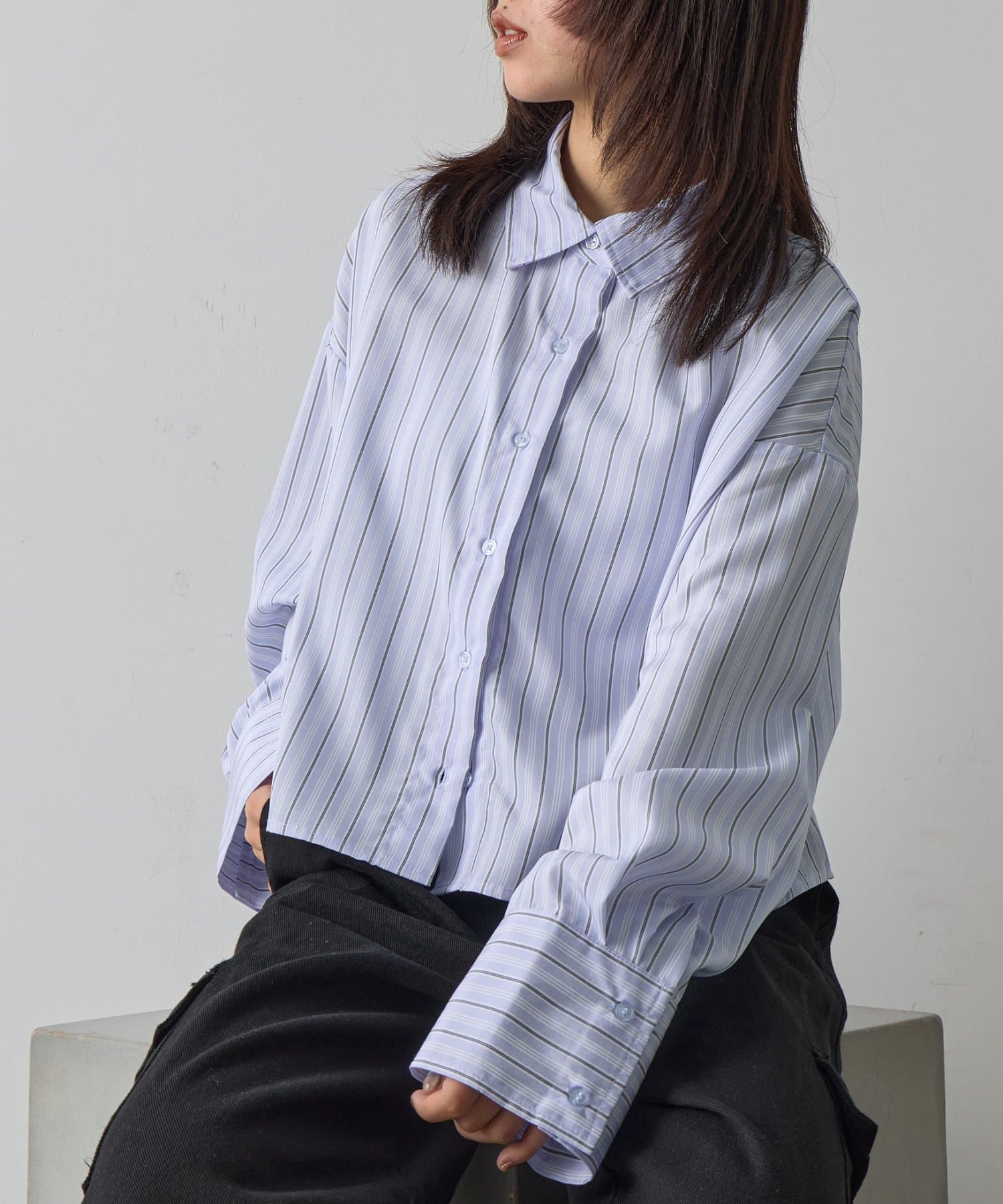 -goocy-(グーシー) ワイドスリーブストライプシャツ