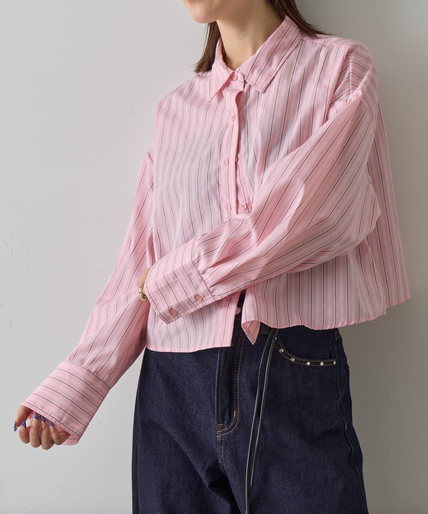 -goocy-(グーシー) ワイドスリーブストライプシャツ