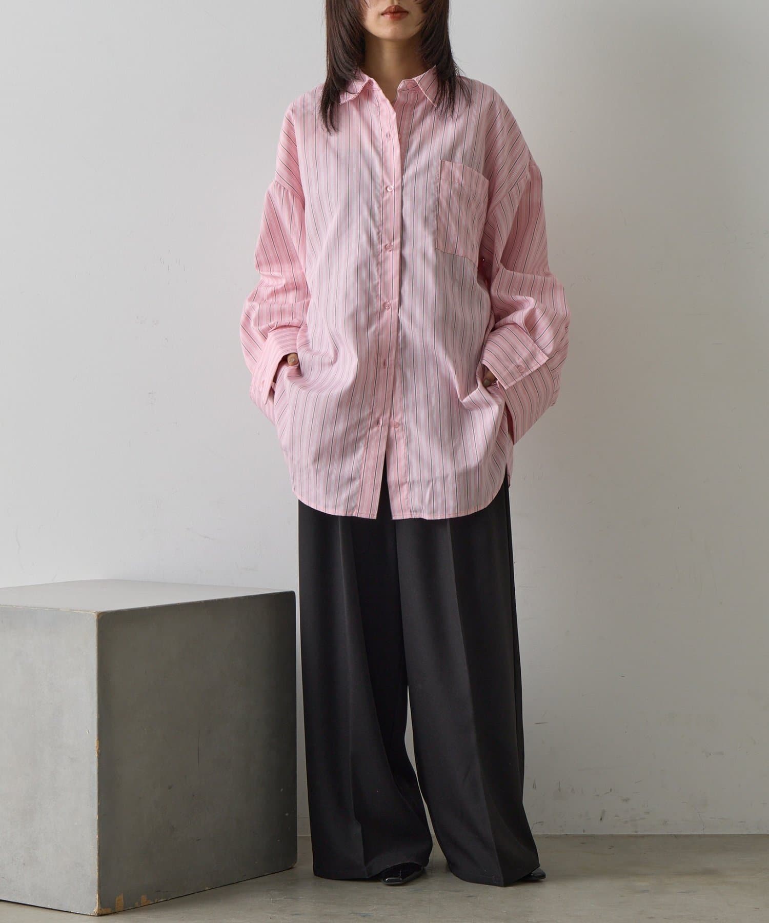 -goocy-(グーシー) ワイドスリーブストライプシャツ