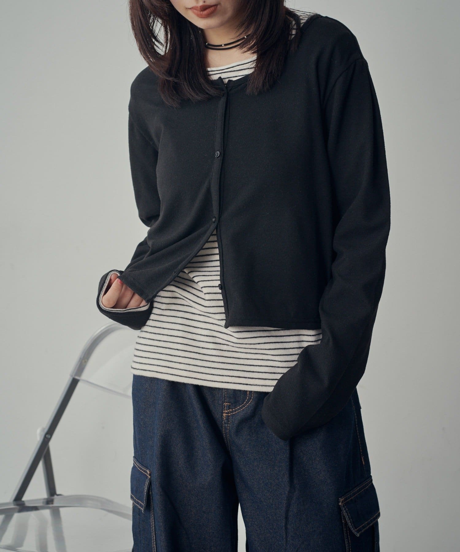 -goocy-(グーシー) 【一枚で二役！】前後2WAYカットソーカーデ