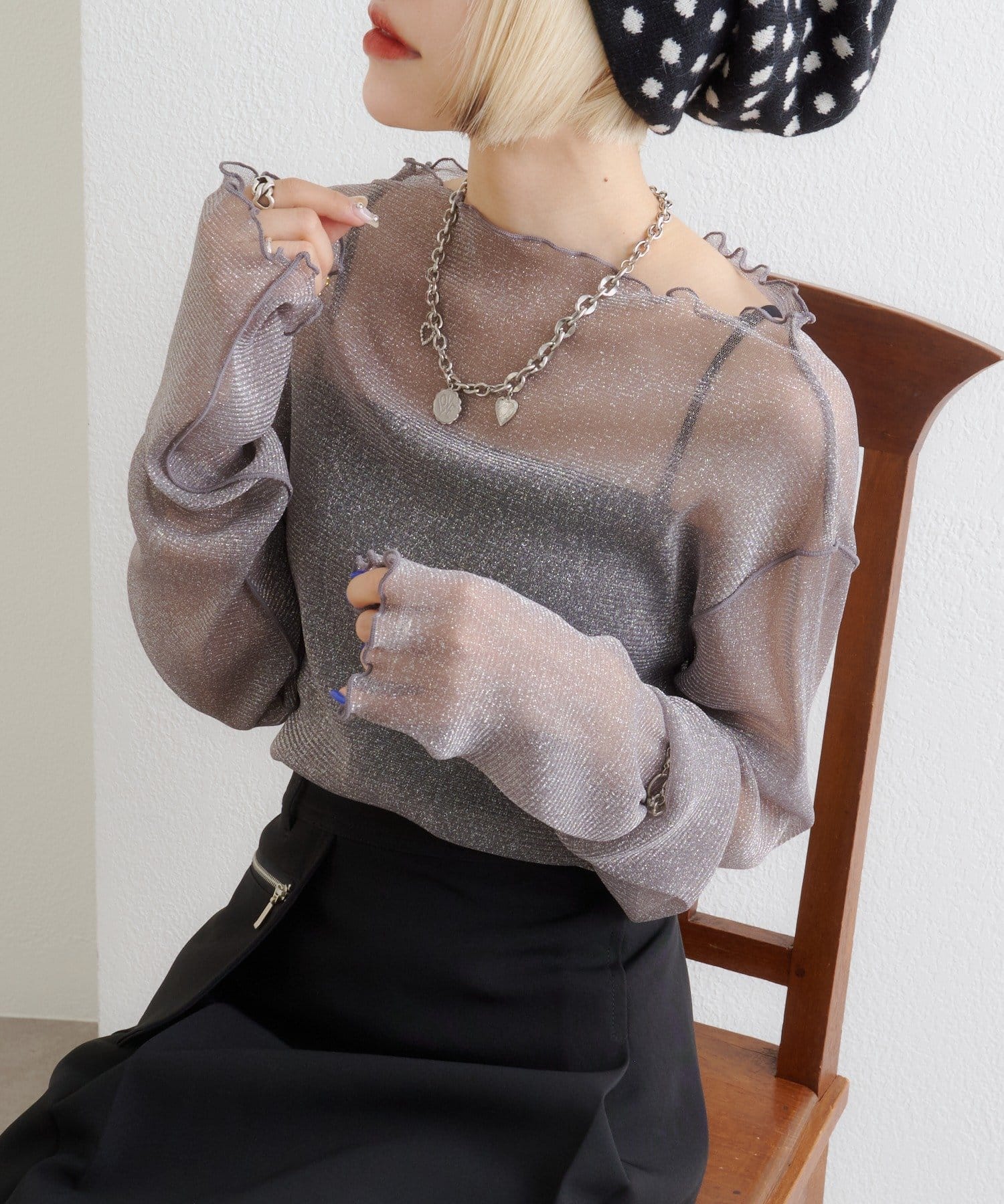 w closet(ダブルクローゼット) シアーハイネックプルオーバー