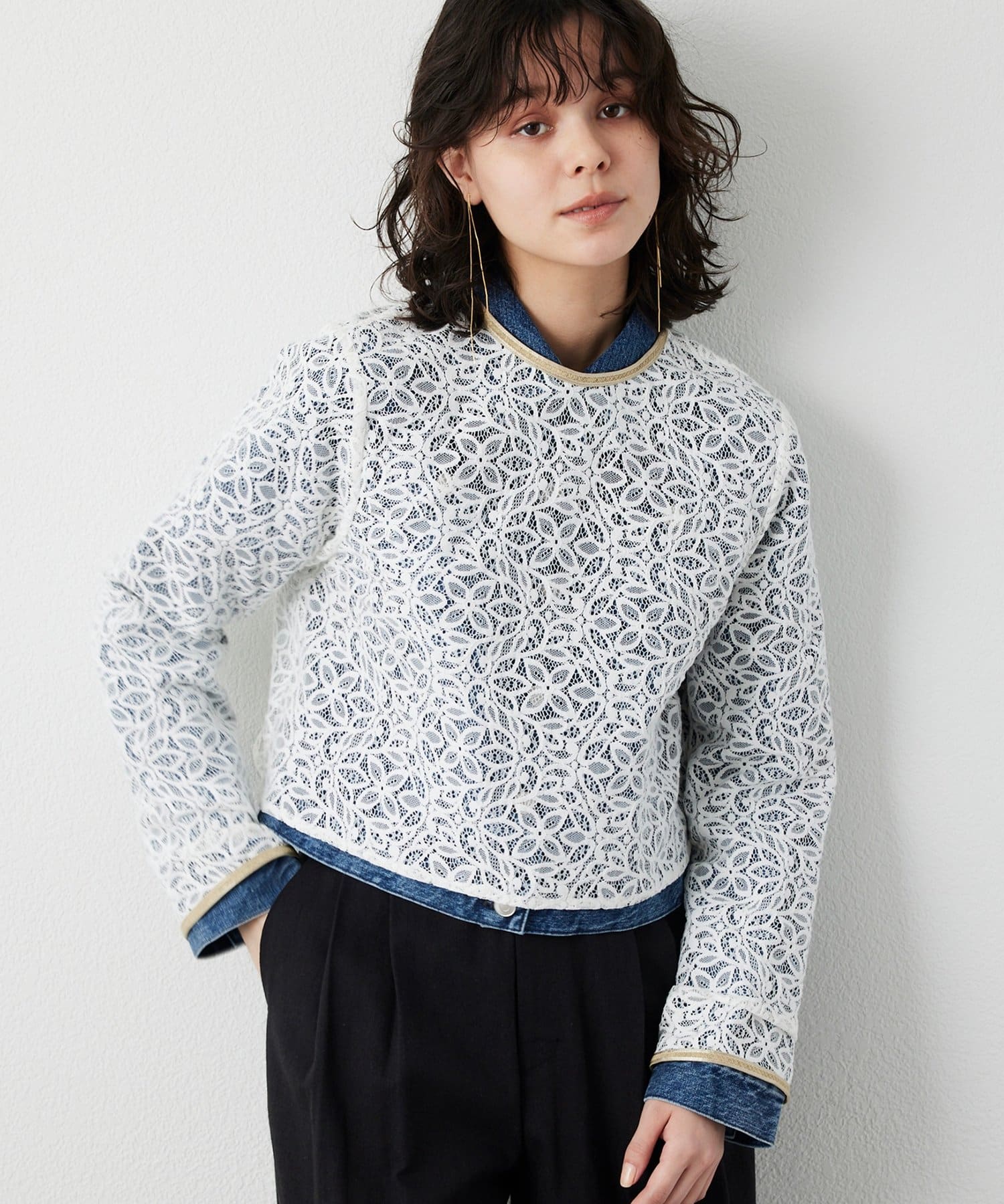 Whim Gazette(ウィム ガゼット) 【THE PAUSE】ボタニカルレースブラウス