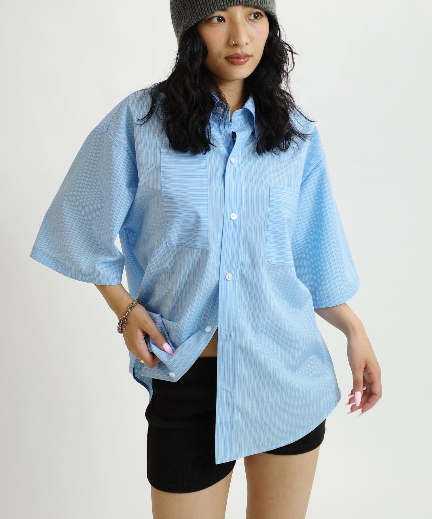 WHO'S WHO gallery】パッチワークストライプ半袖シャツ | OUTLET