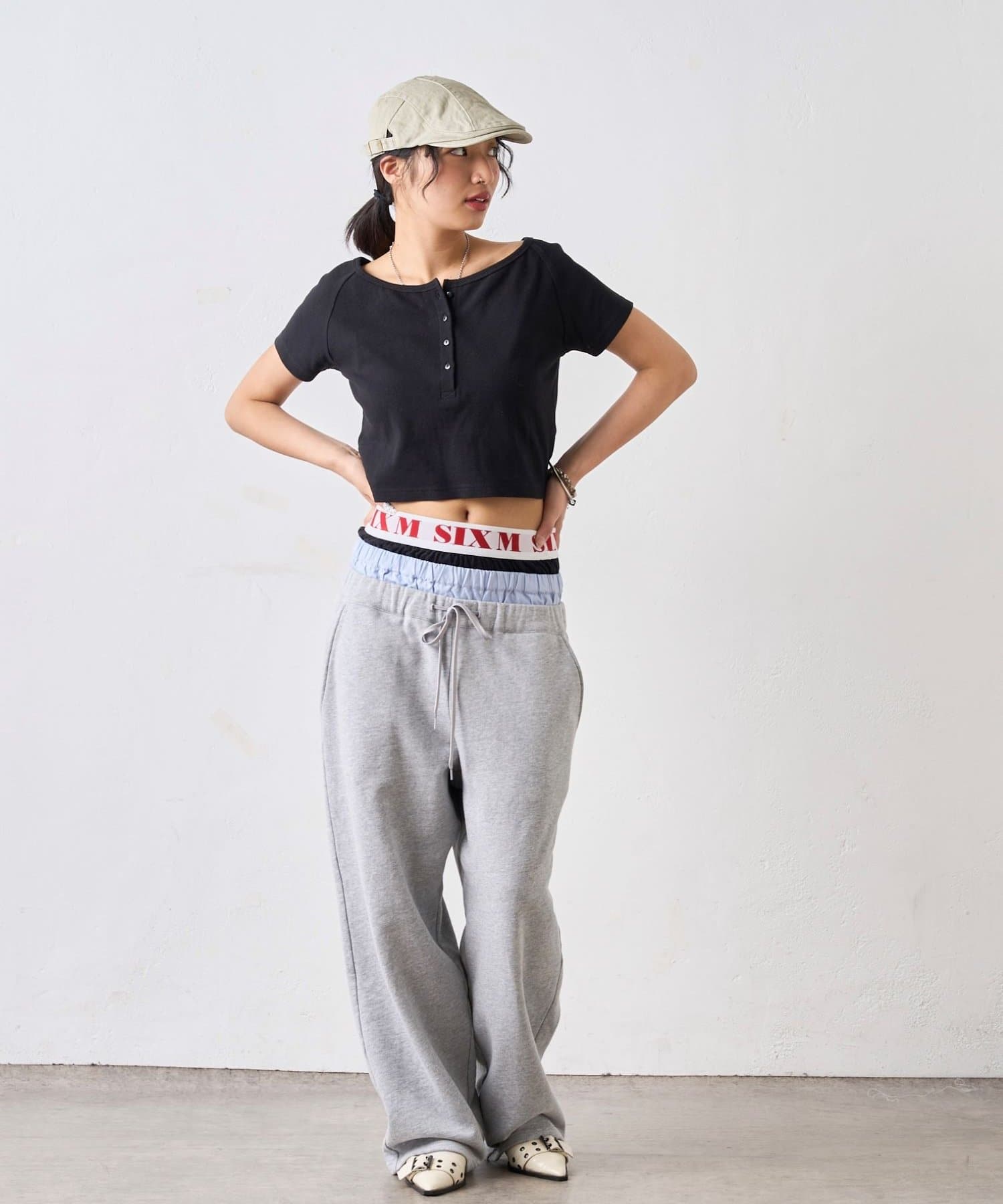 OUTLET(アウトレット) 【WHO'S WHO gallery】オフショルヘンリーネック半袖TEE