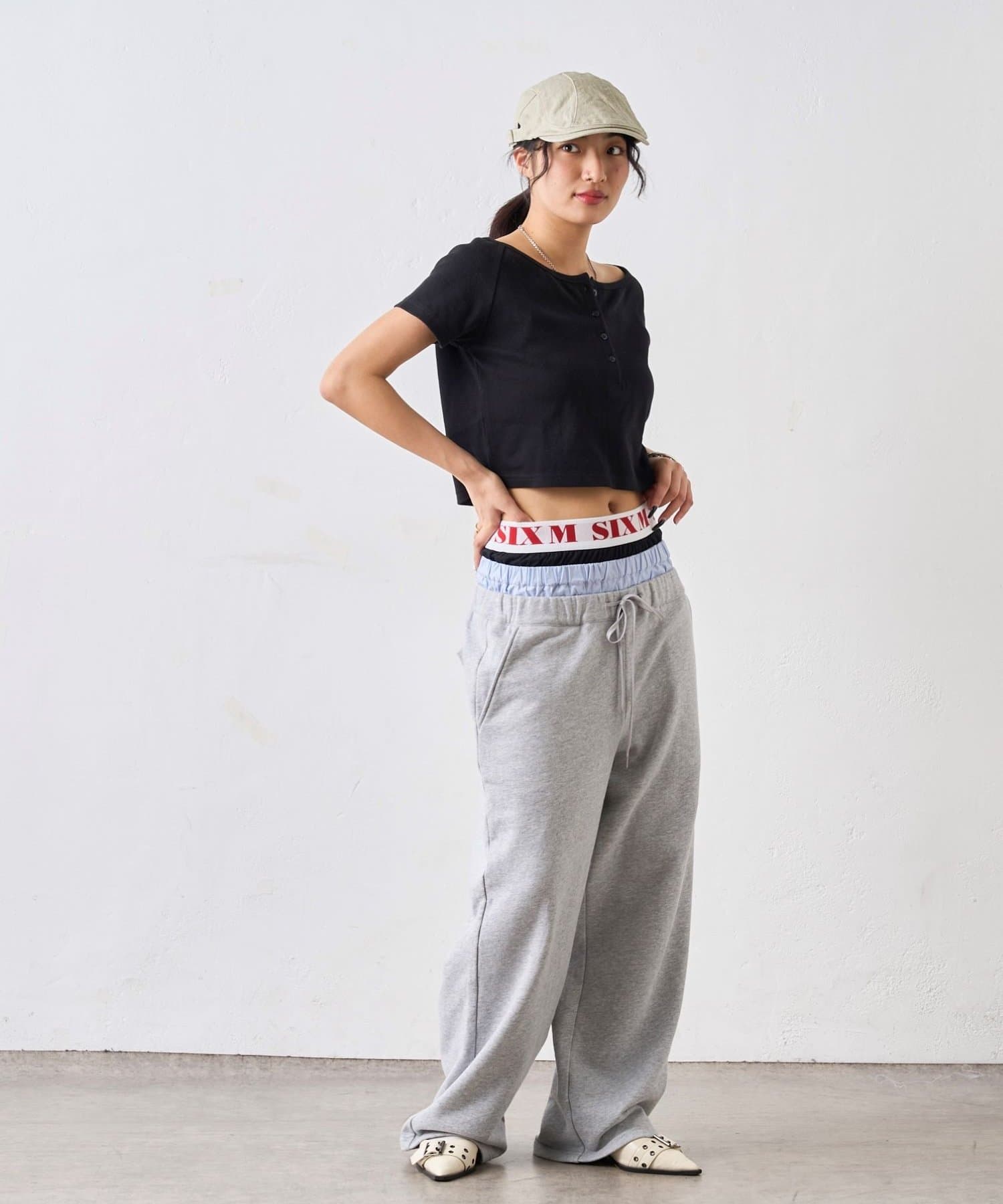 OUTLET(アウトレット) 【WHO'S WHO gallery】オフショルヘンリーネック半袖TEE