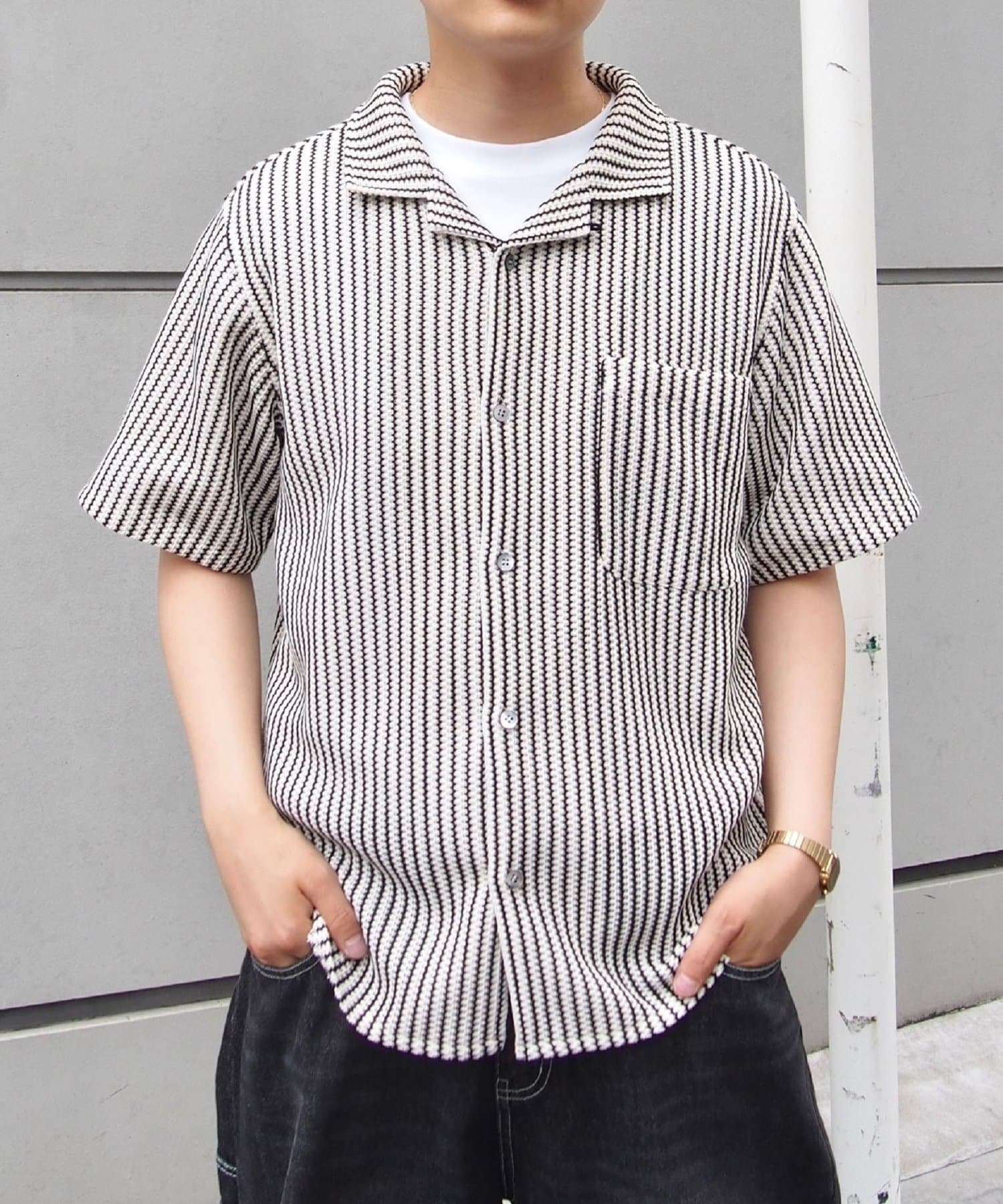 OUTLET(アウトレット) 【WHO'S WHO gallery】ストライプニットシャツ / ユニセックス