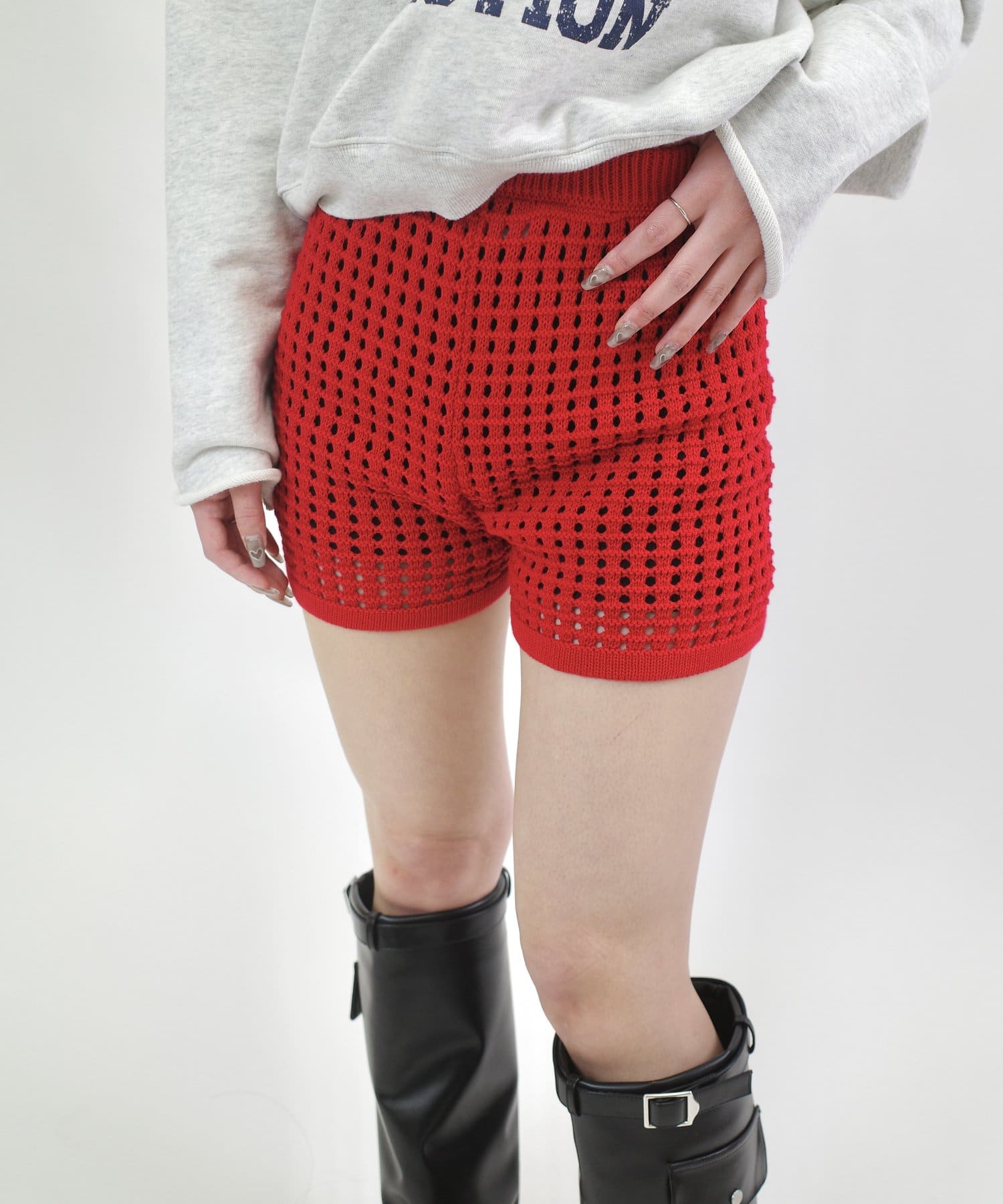 OUTLET(アウトレット) 【WHO'S WHO gallery】透かし編みニットショートパンツ