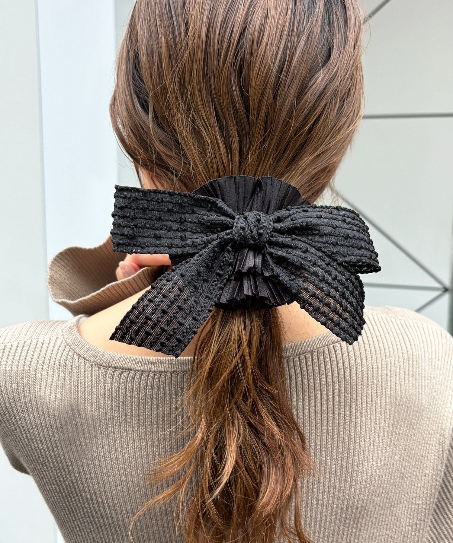 Lattice(ラティス) リボン付きプリーツシュシュ