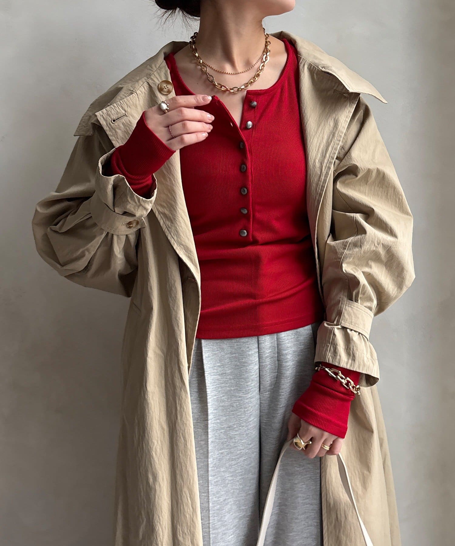 DOUDOU(ドゥドゥ) 【WEB限定】ヘンリーネックリブニット