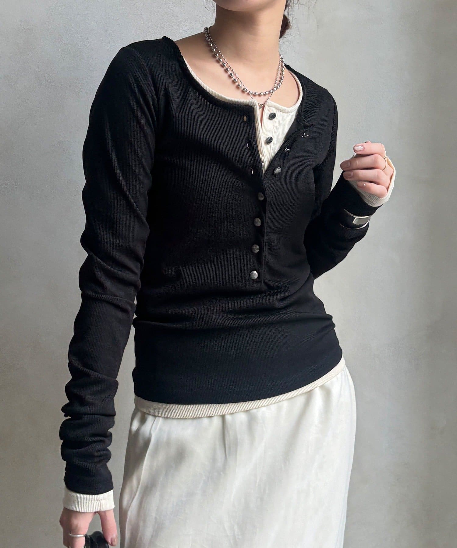 DOUDOU(ドゥドゥ) 【WEB限定】ヘンリーネックリブニット